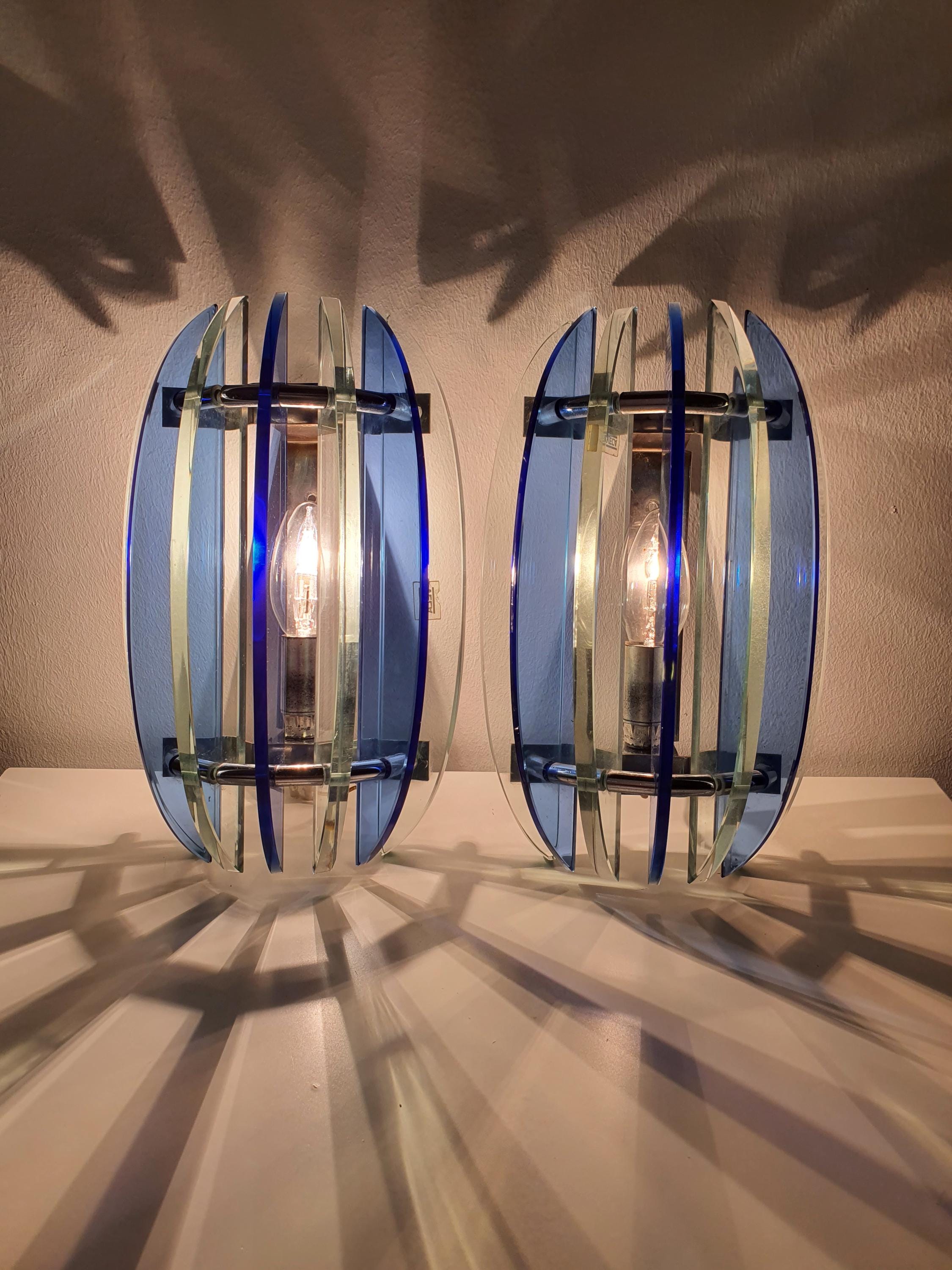 Blue UFO Glass Wall Sconces by Veca: Mid-Century Modern Italian Lighting