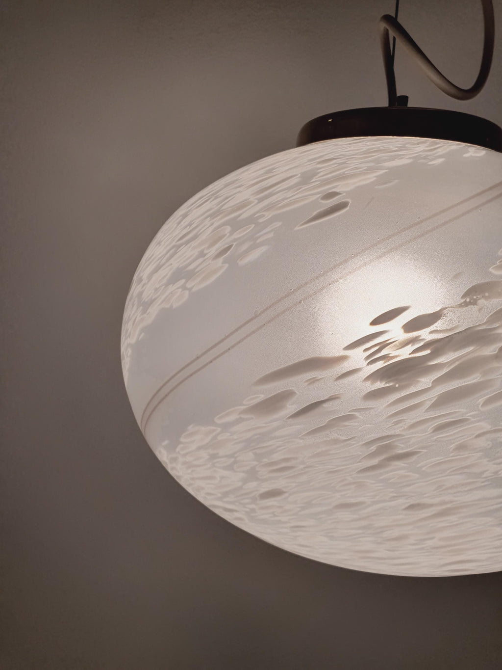 Murano Glass Pendant Light: White Swirl Globe, Mid-Century Scandinavian Lamp