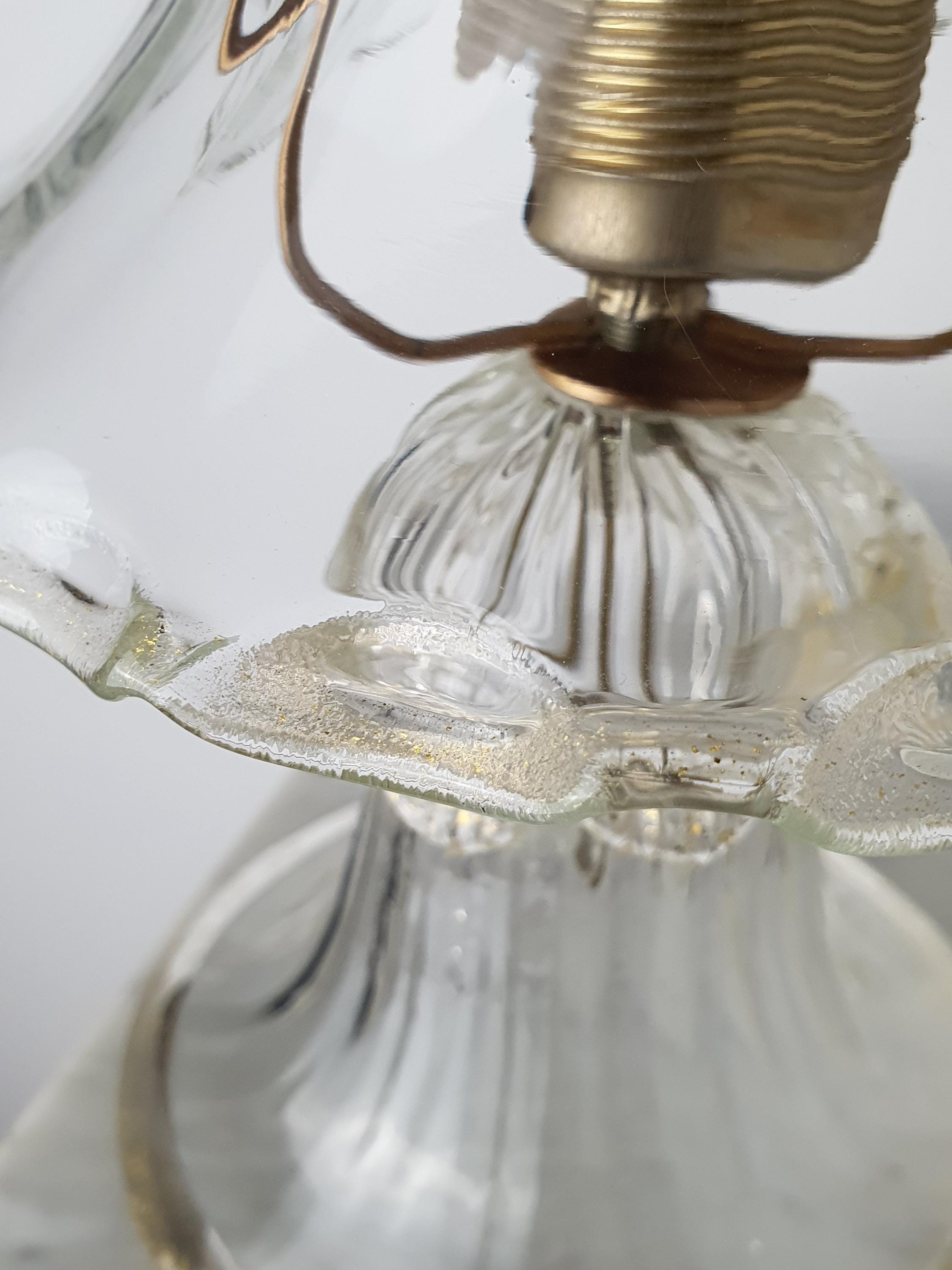 Floral Table Lamp in Vintage Murano Glass | Hand-blown Italian Tulip Light with Gold Powder