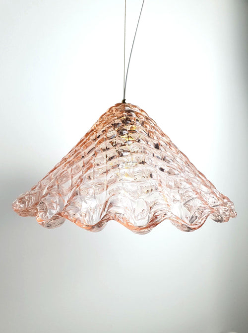 Muranoglas rosa Fazzoletto Pendelleuchte zugeschrieben Barovier und Toso