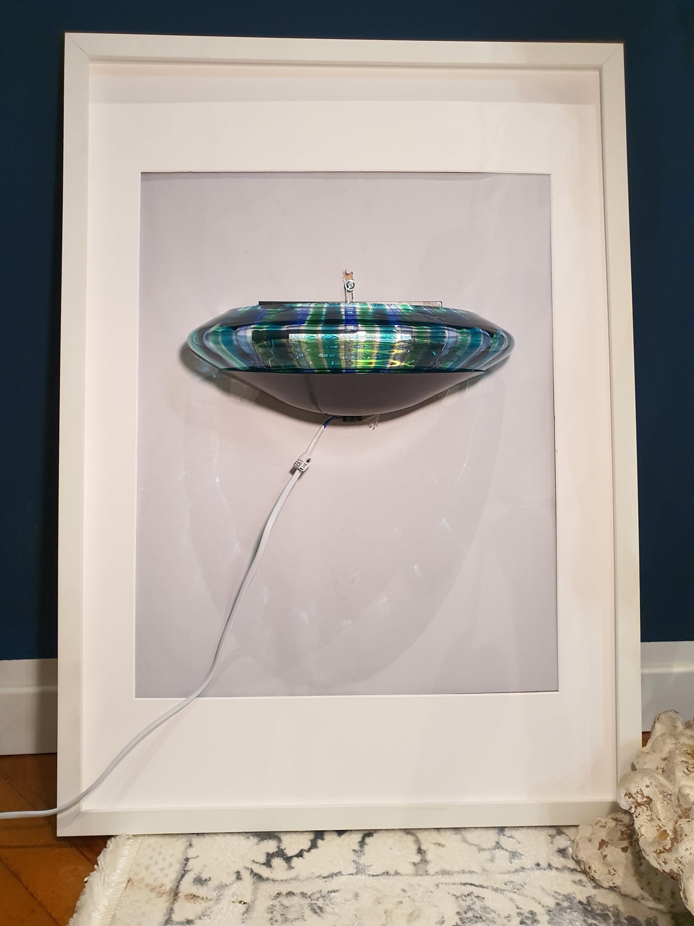 Vintage Murano Glass UFO Wall Sconce: Blue Green Striped Light Fixture