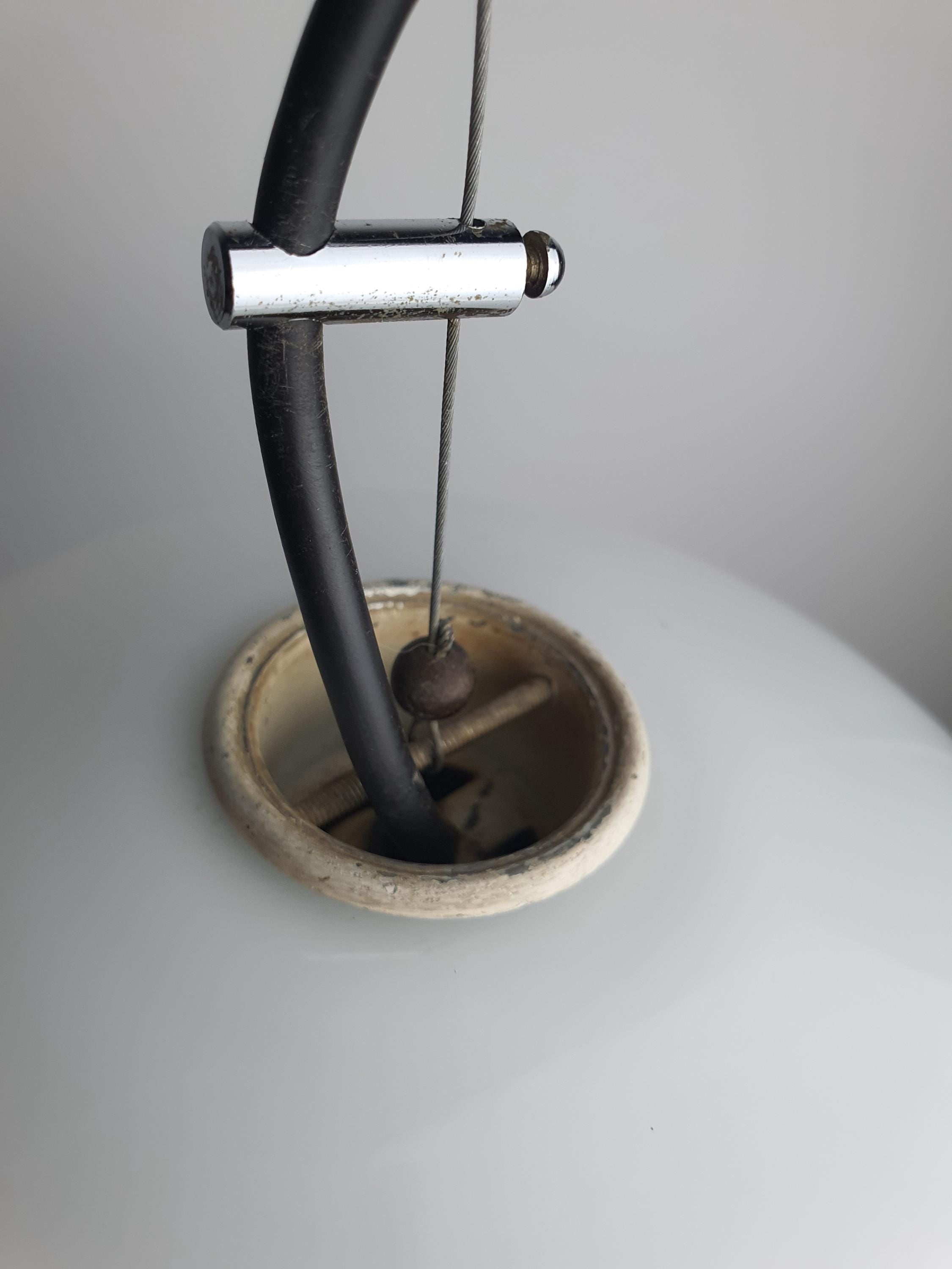 White bell minimalist pendant light in vintage Murano glass with black edge