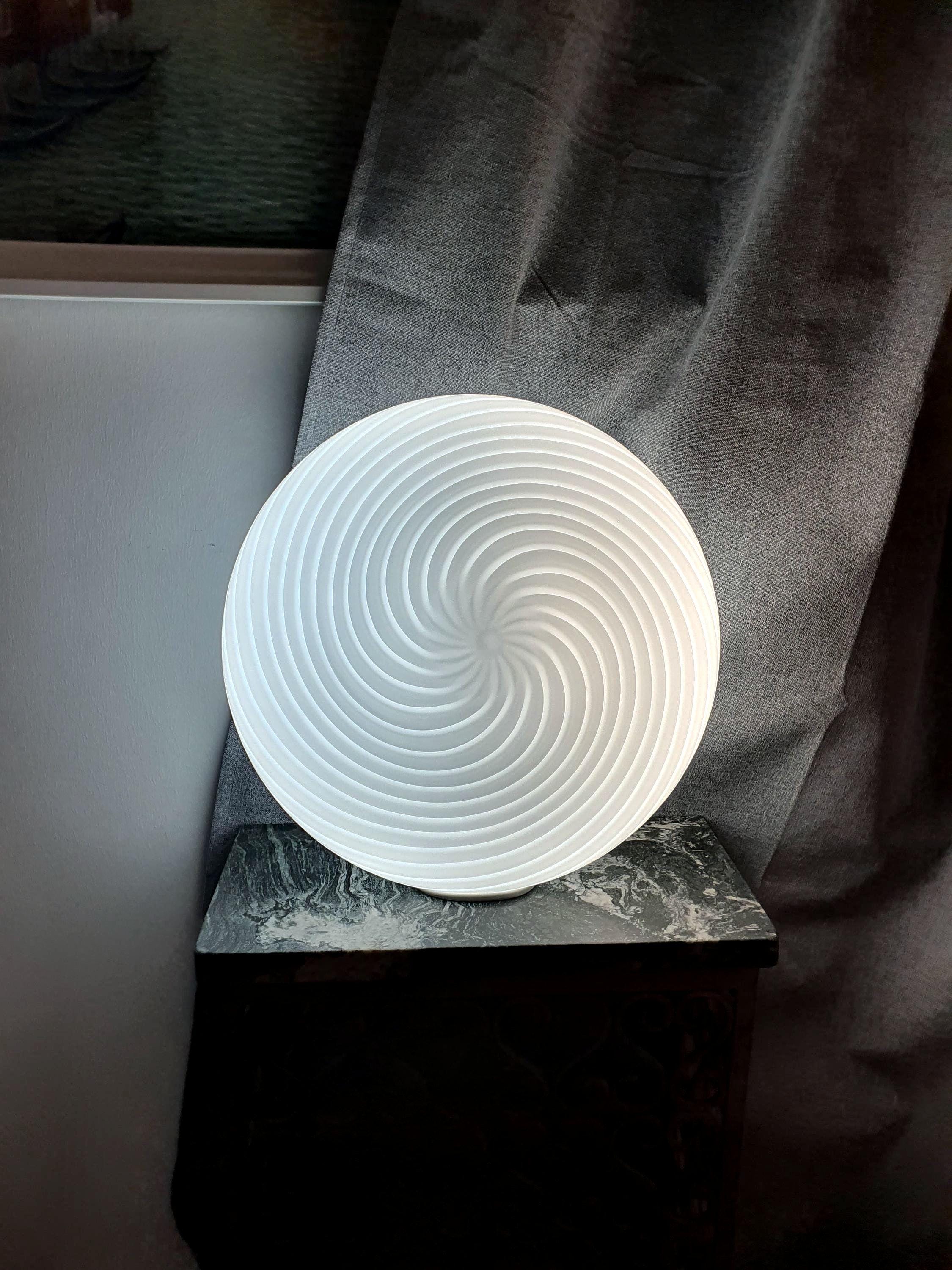 Signed De Majo Murano Glass Flush Mount: White Swirl Italian Lighting