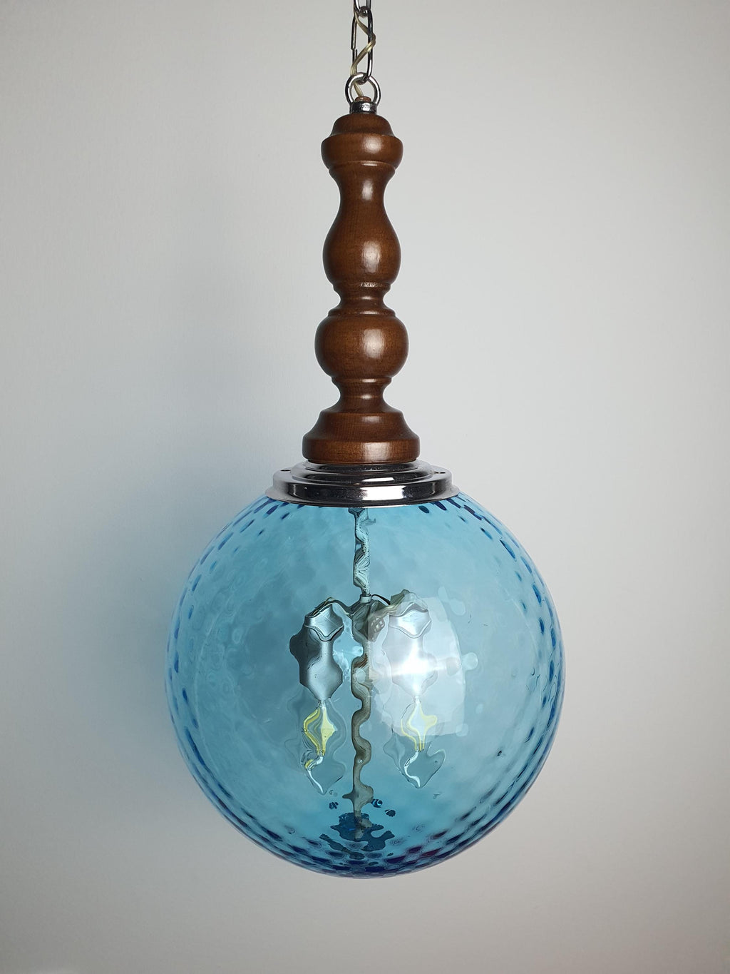 1950年代意大利穆拉诺蓝色玻璃球吊灯 木质镀铬结构