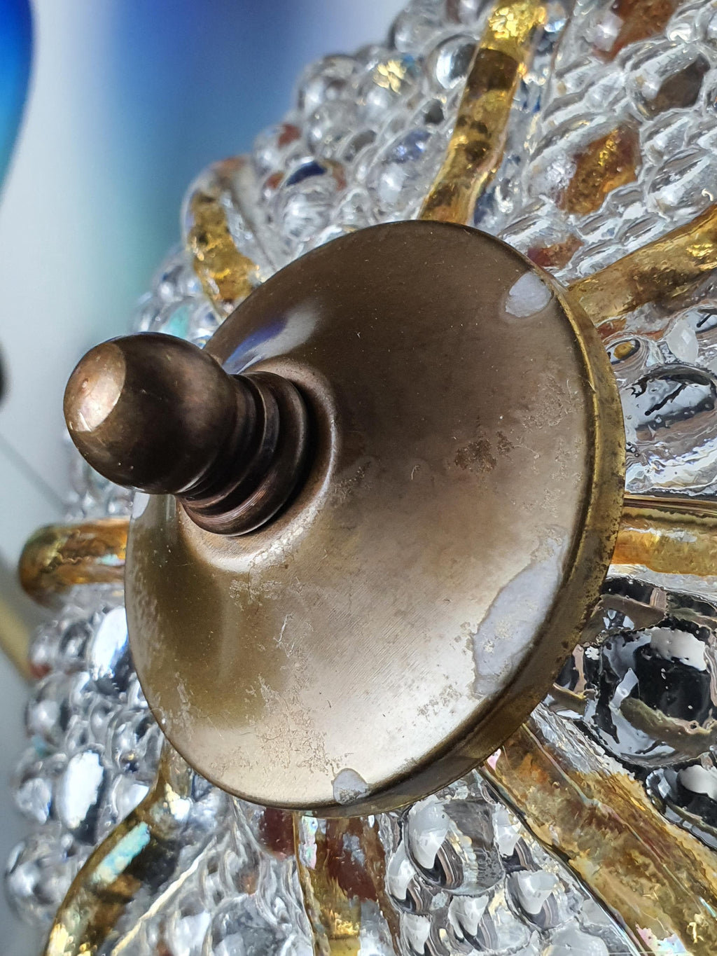 装饰艺术风格吸顶灯 | 压花虹彩玻璃配黄铜底座 | 复古