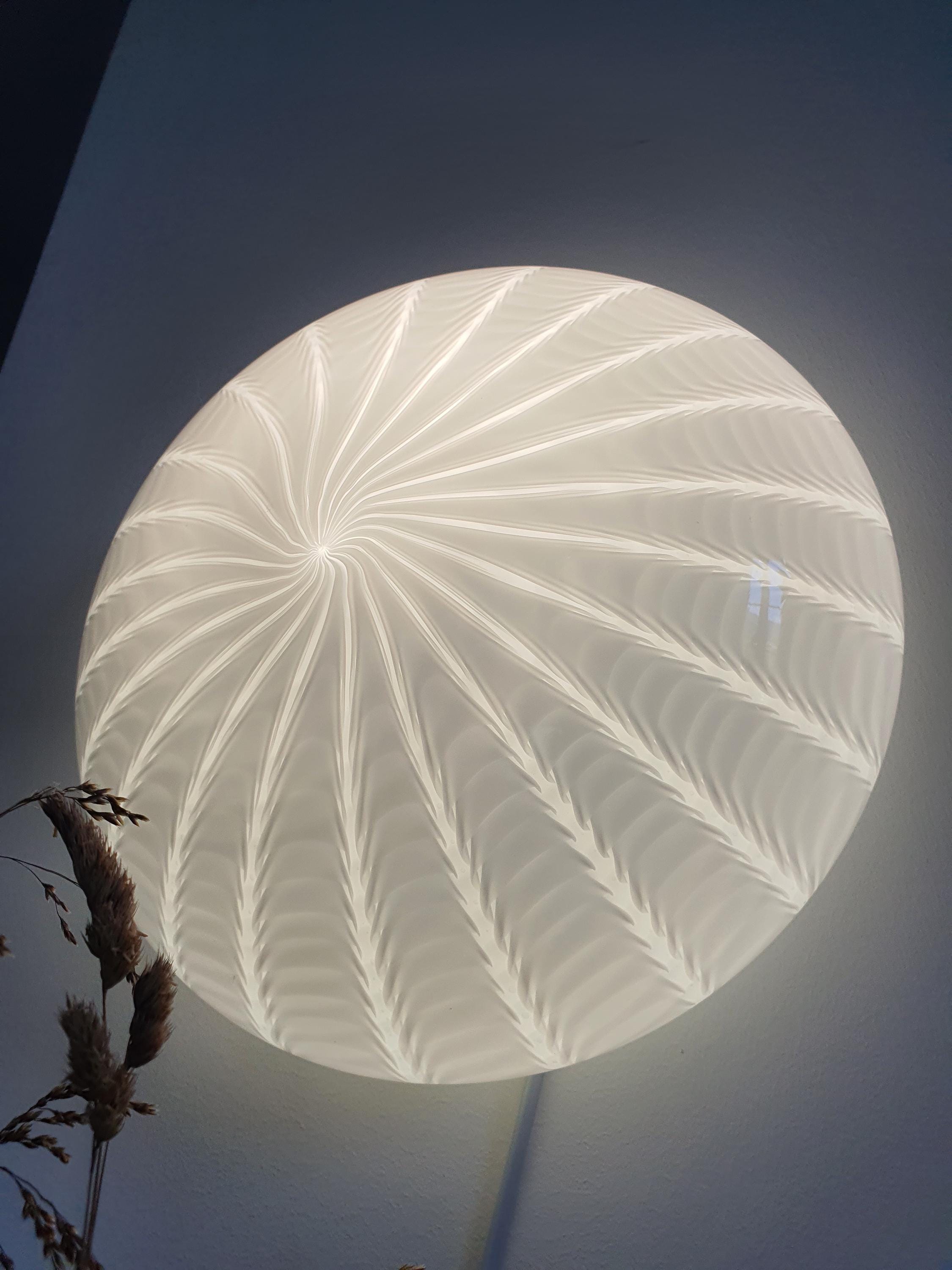Vintage Murano Glass Flush Mount Light: Swirl Starburst, Mid-Century Modern