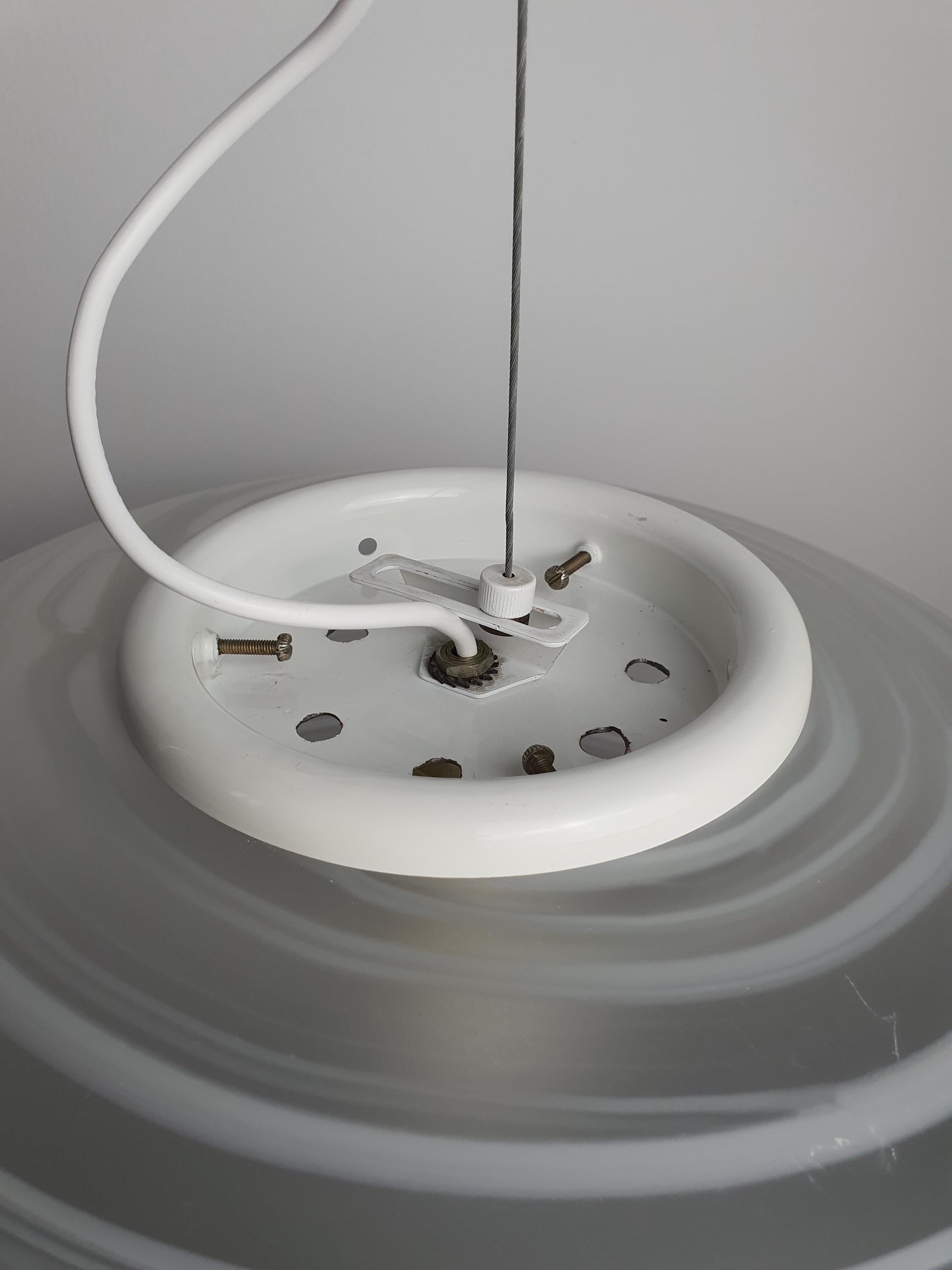 Large Matte Murano Glass White Swirl Globe Pendant Light