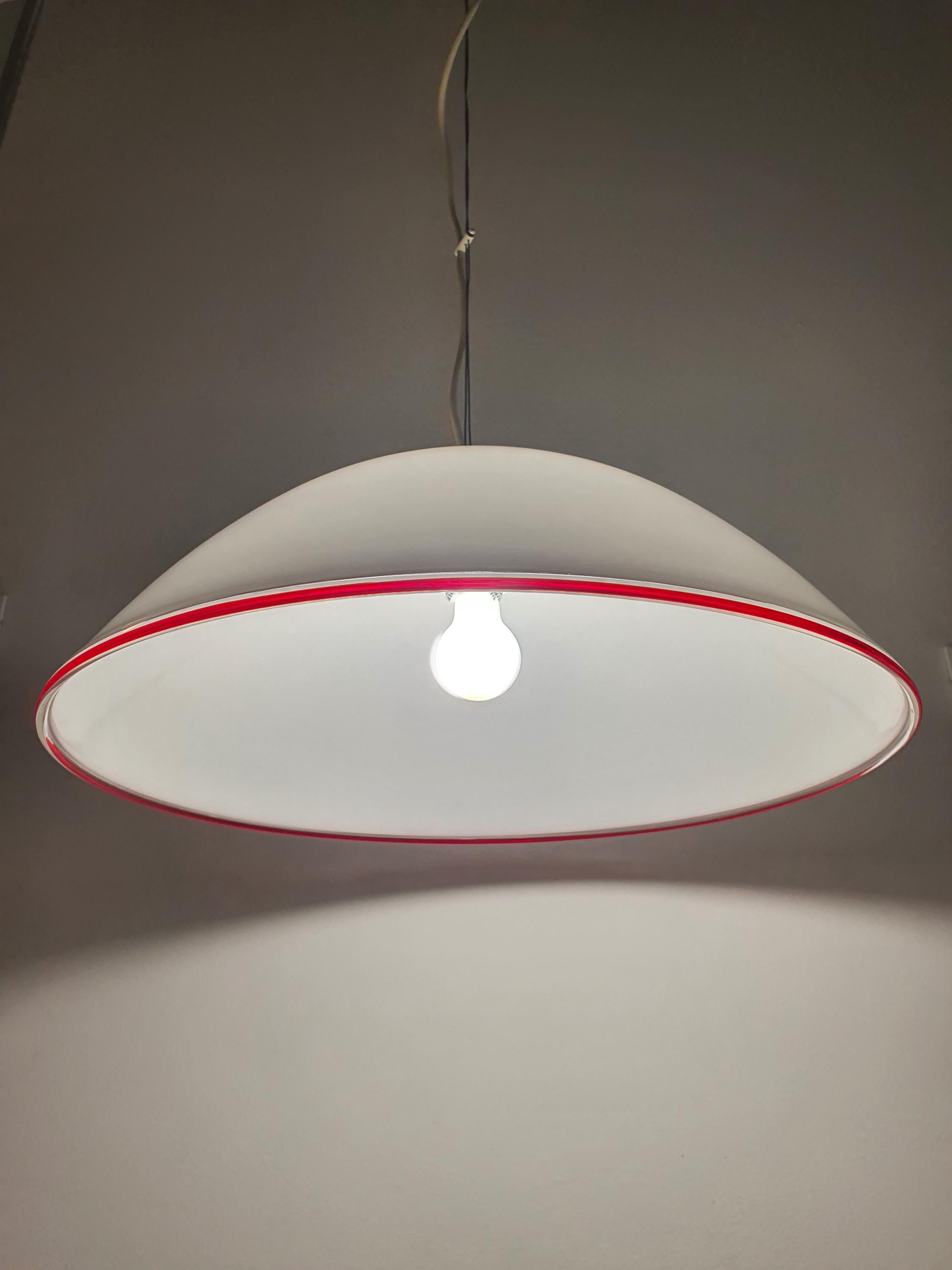 De Majo Vintage Murano Glass Pendant Light: Red Edge Bell Chandelier