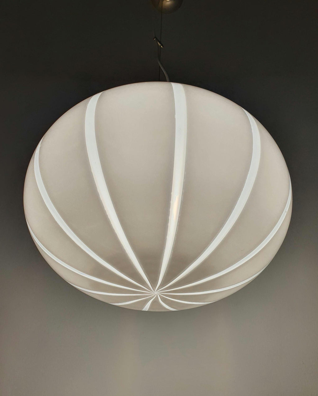 Vintage Murano Glass Globe Pendant Light: Striped White Ball Lamp
