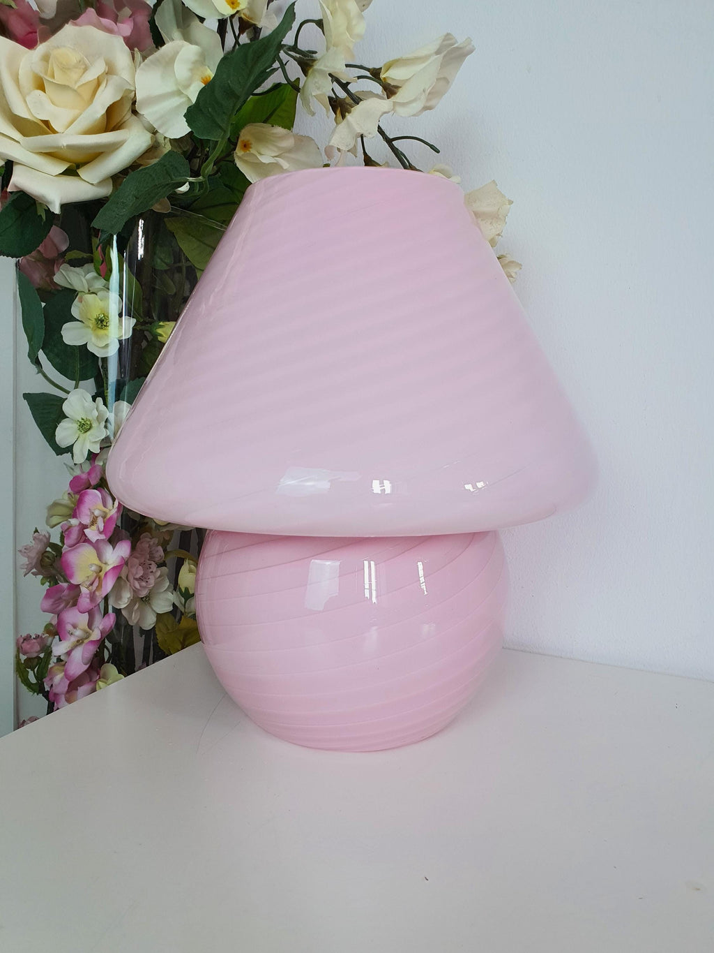 Candy Pink Swirl Murano Glass Lamp: Handcrafted Retro Accent Light