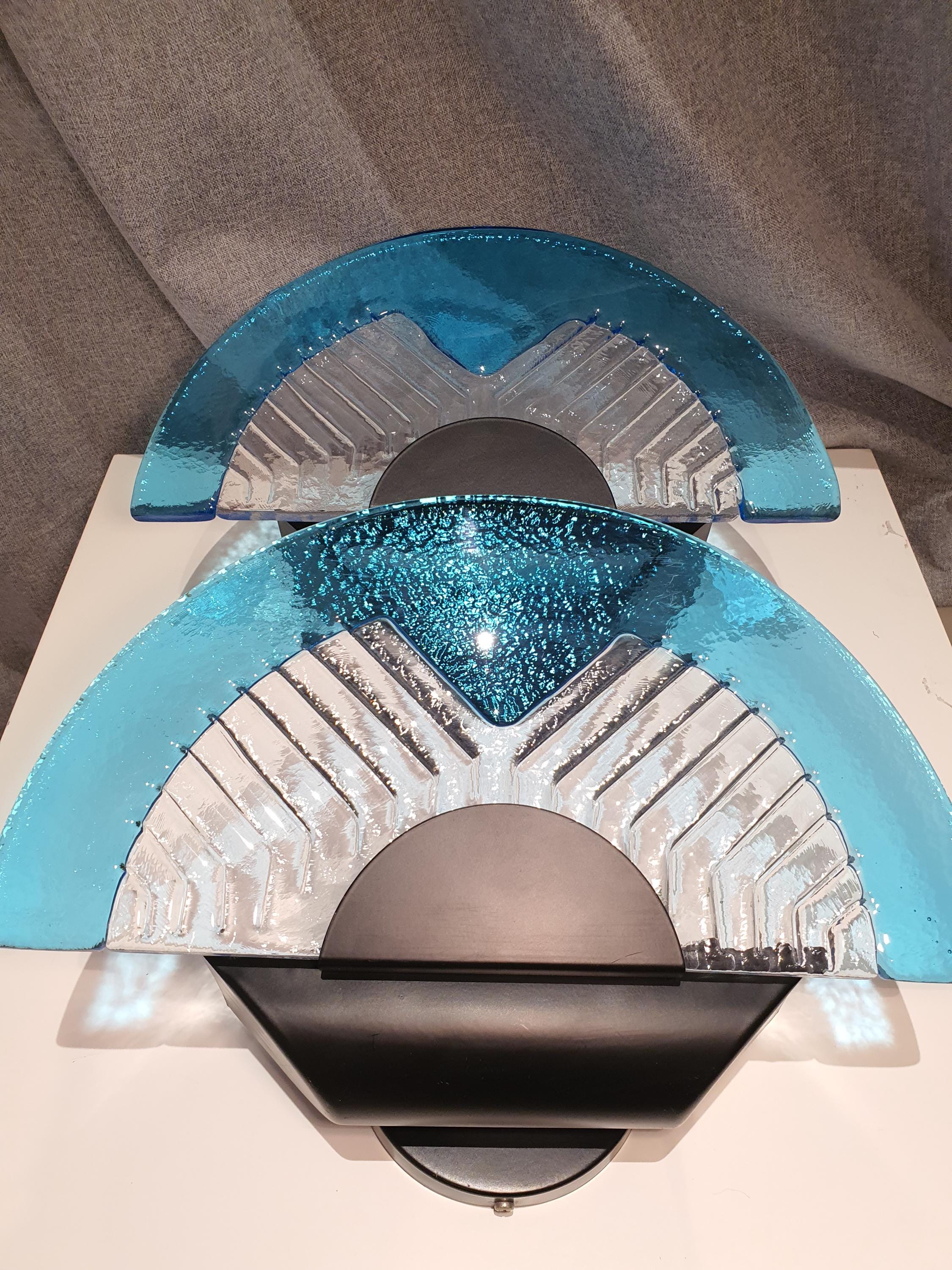 Vintage Blue Murano Glass Sconces: Italian Retro Light Fixtures