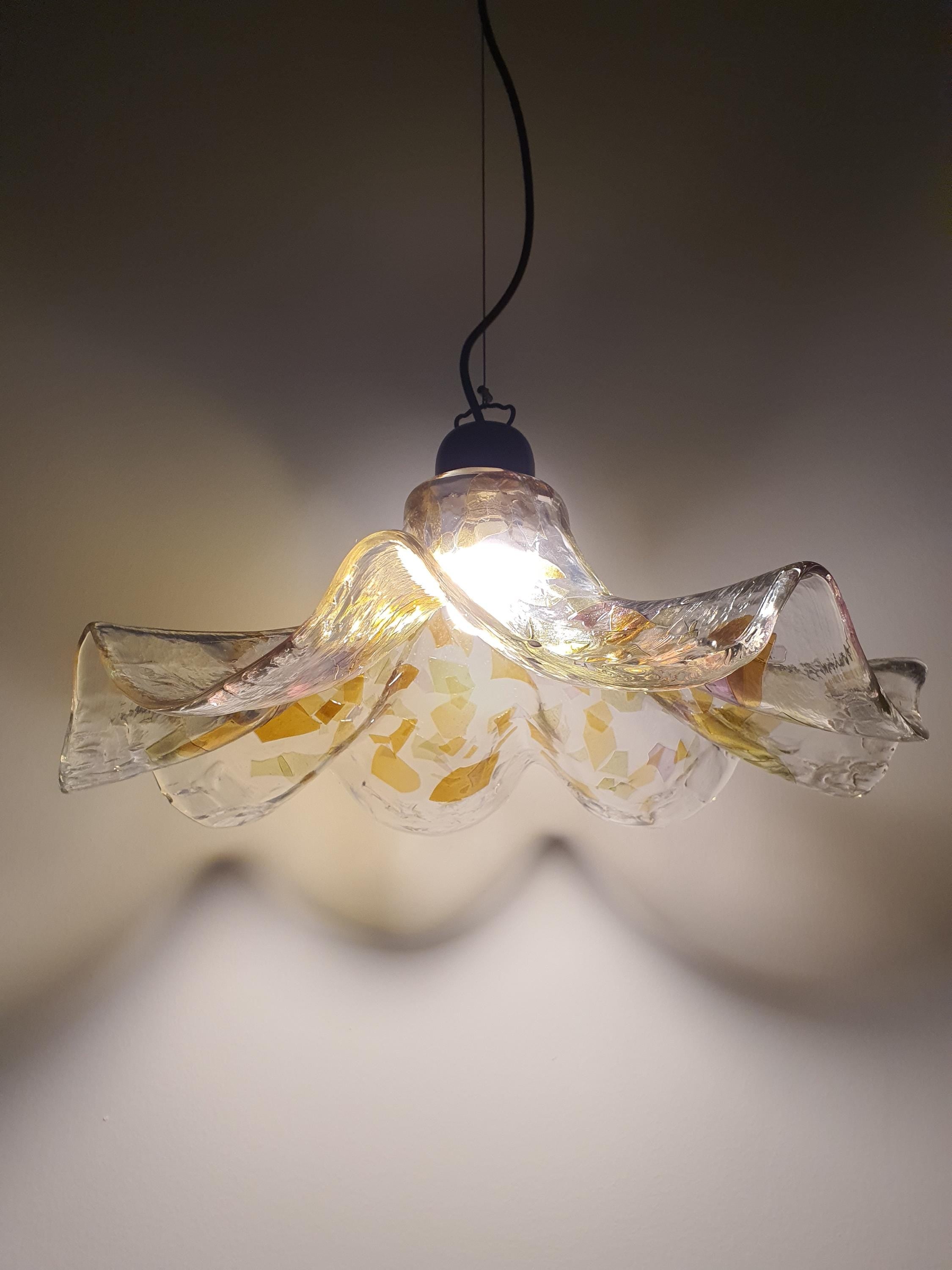 复古 Murano 玻璃郁金香吊灯 | 绿色与紫色点缀 | 意大利中世纪设计