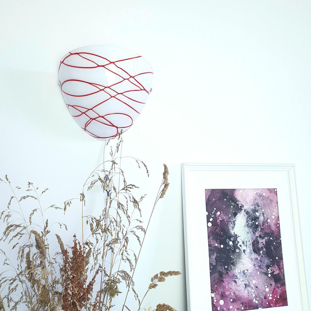 Vintage Murano Glass Wall Sconce: Red Handcrafted Lines, Italian Lighting
