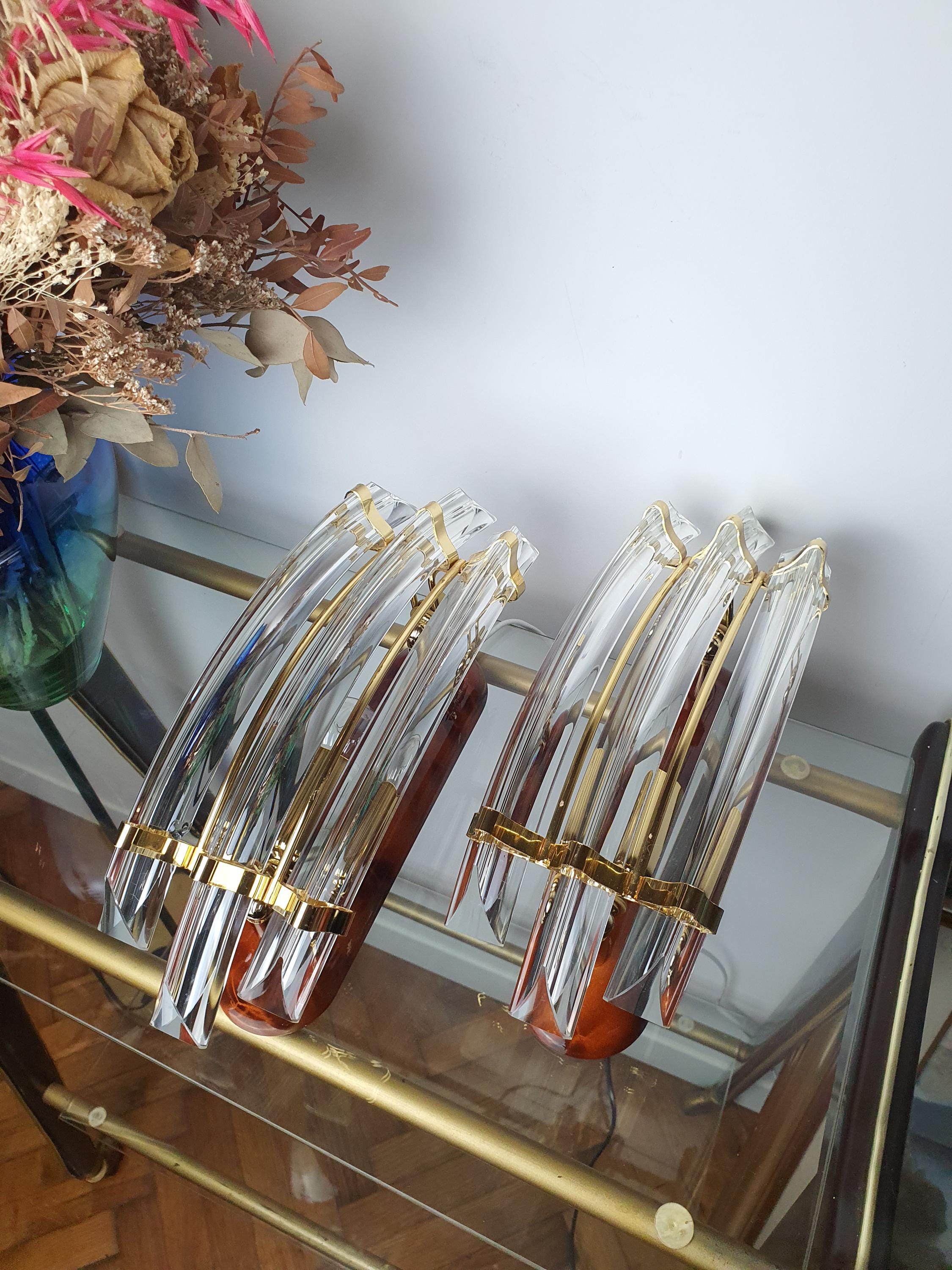 Vintage Crystal Wall Sconces: Spanish MCM Hollywood Regency Lighting