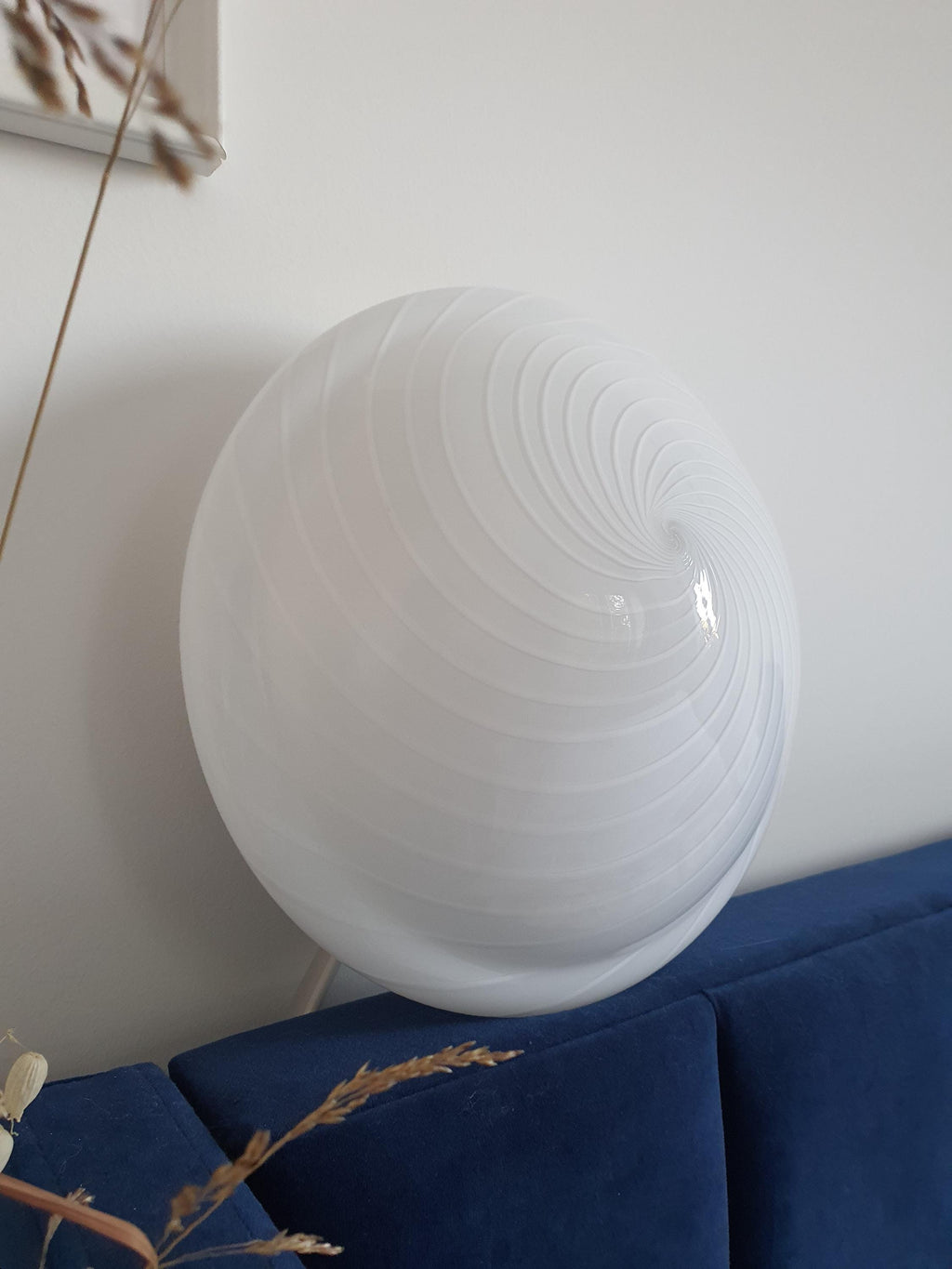 Vintage Murano glass white swirl flush mount light fixture |  handcrafted retro lighting |  scandinavian minimal home deco wall ceiling lamp