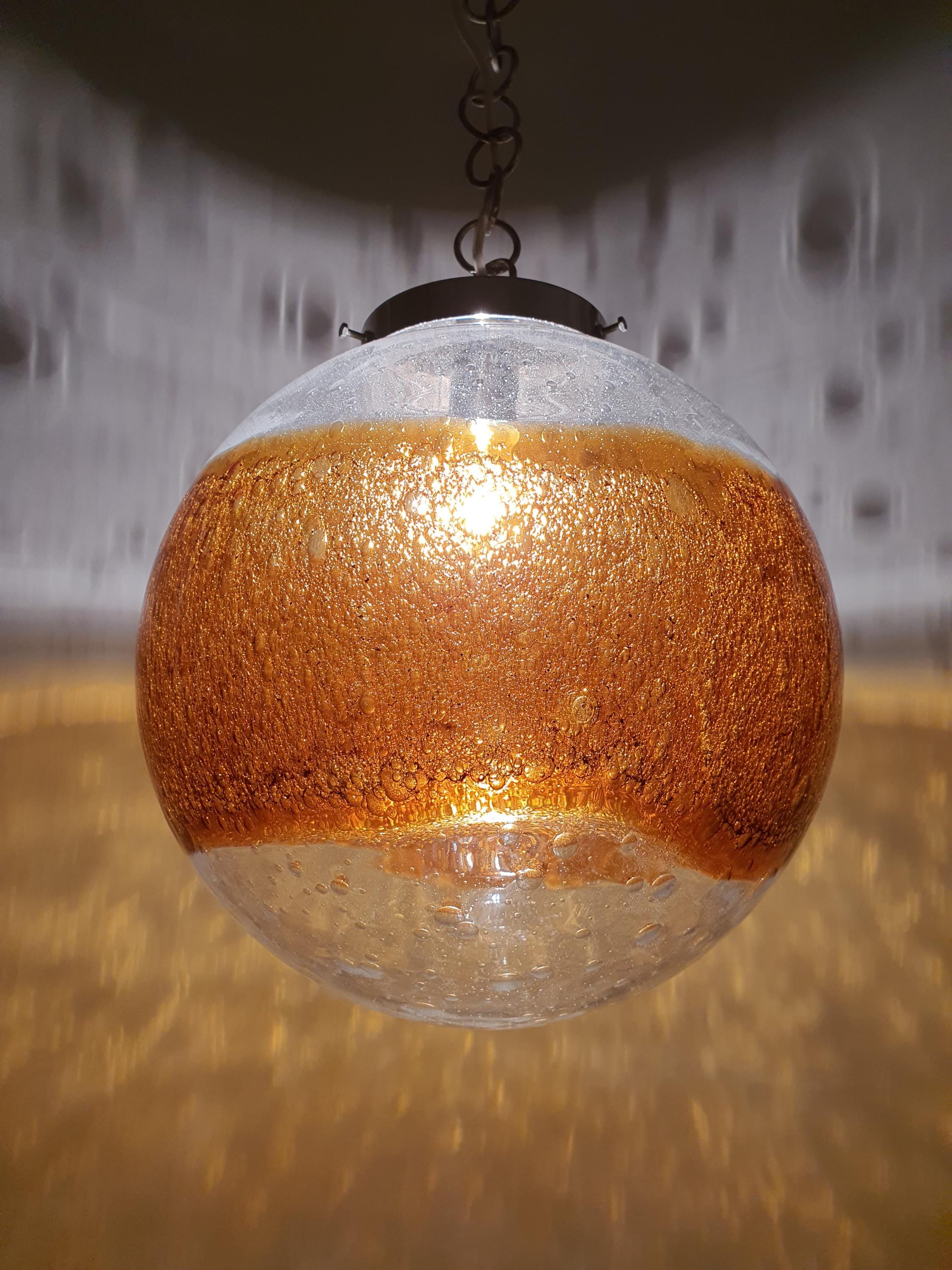 Vintage Amber Murano Glass Pendant Light: Hand-Blown Globe Lamp