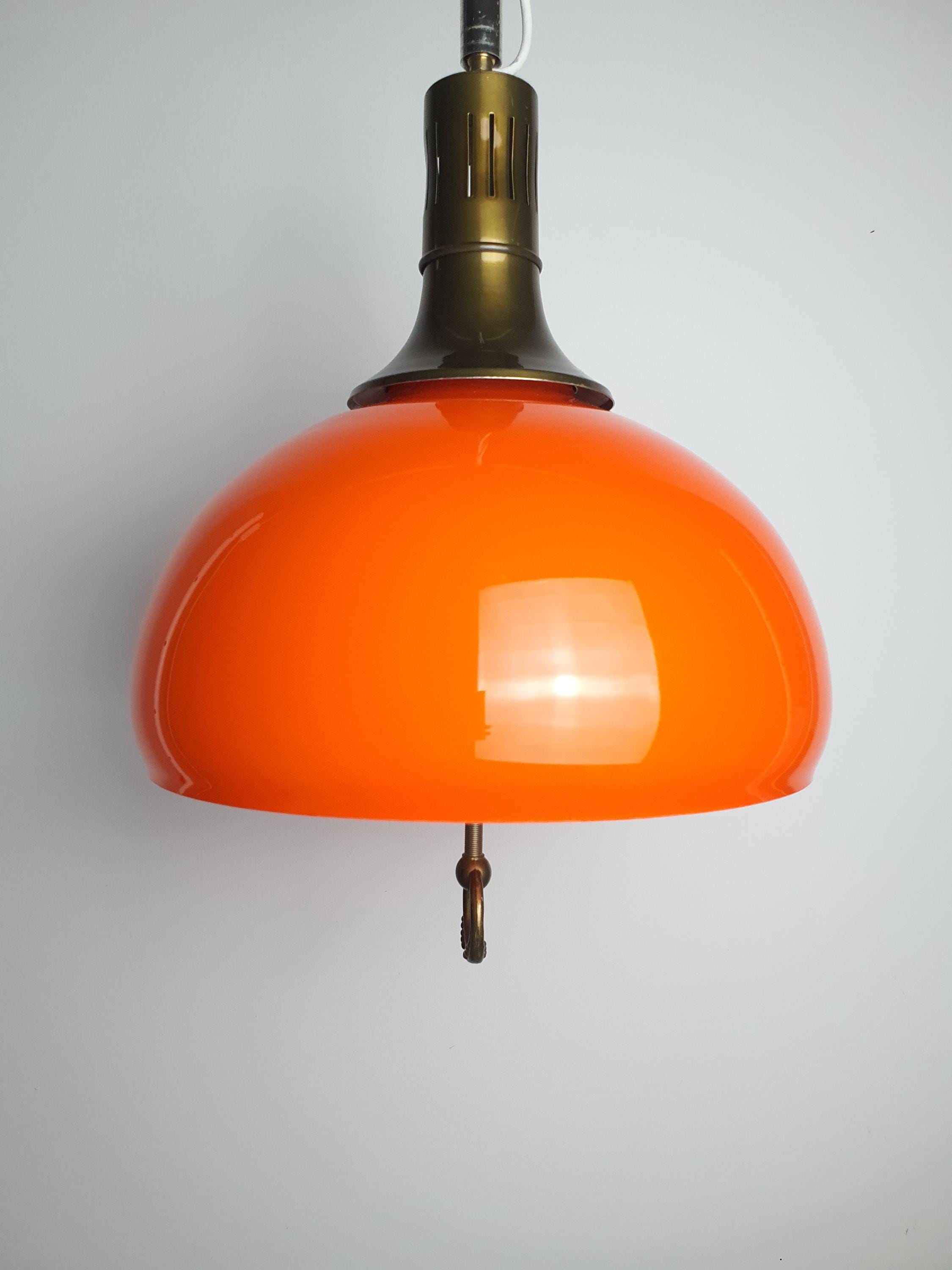 Vintage Italian Space Age Orange Kitchen Pendant Light Handcrafted Glass