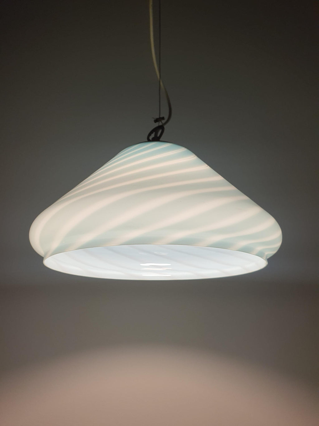 Labelled Murano Glass Light Blue Bell Pendant Light | Candy Swirl Italian Vintage Lamp