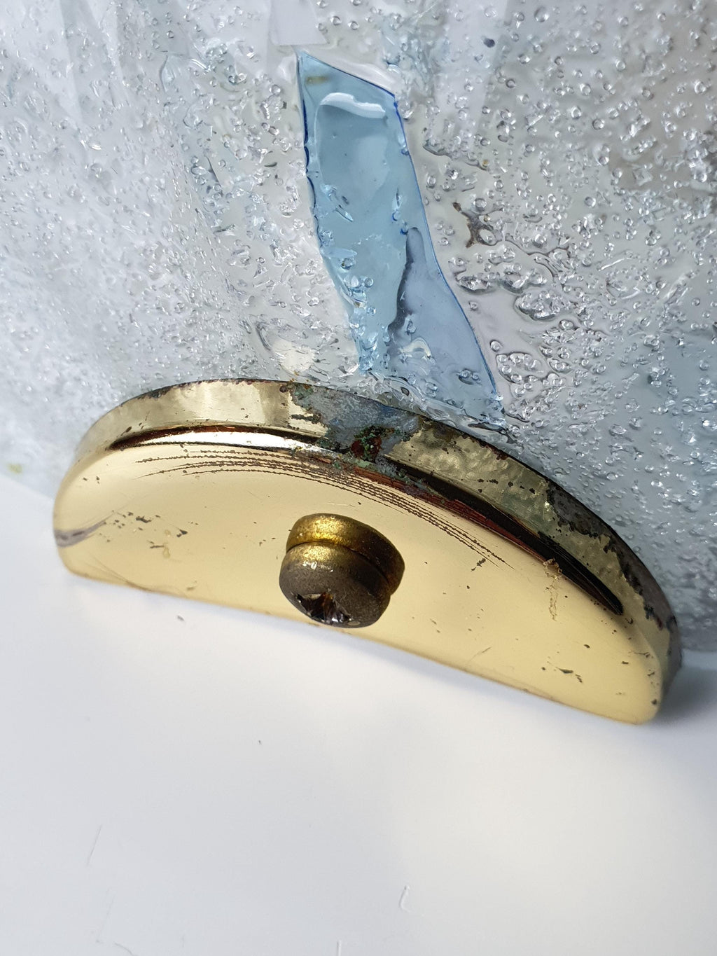 Pair of Vintage Murano Glass Shell Wall Sconces | Frosted Italian Lighting with Blue Accents