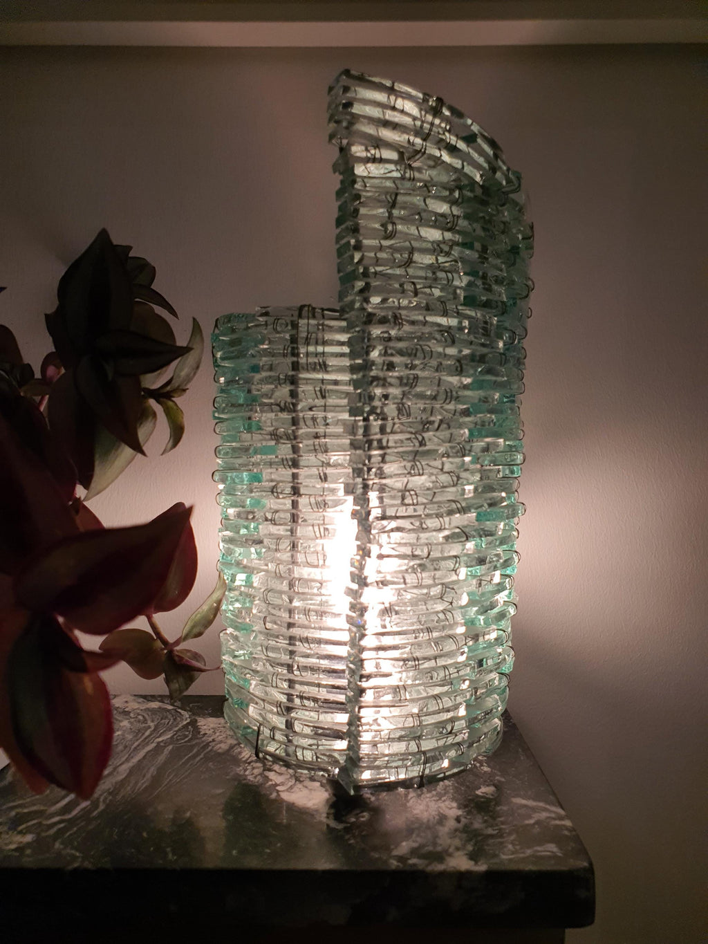 Handcrafted Segmented Glass Bedside Lamp: Midcentury Modern Decor