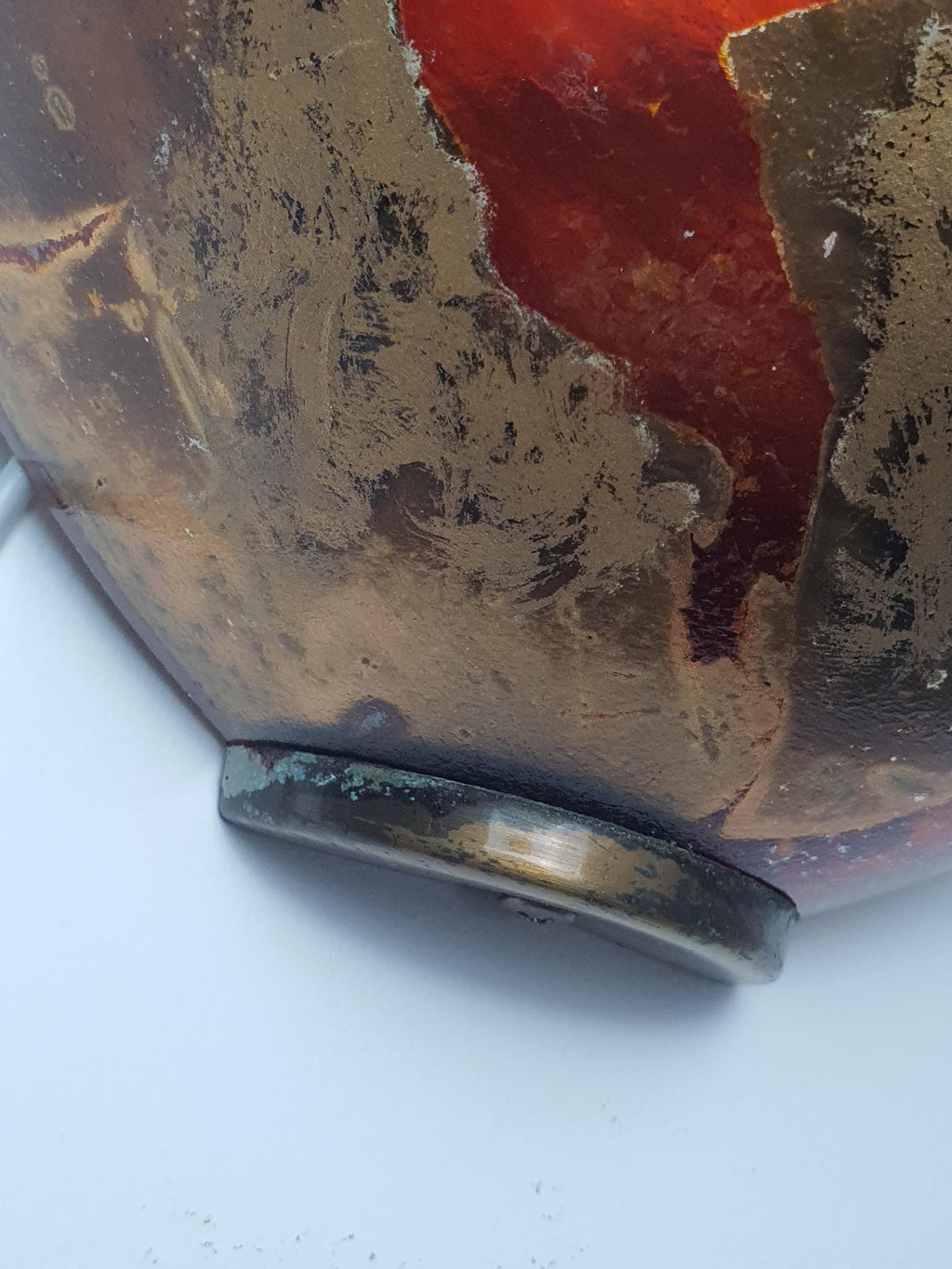 Vintage Italian half-bowl wall sconce — bronze glass and aged metal support detail