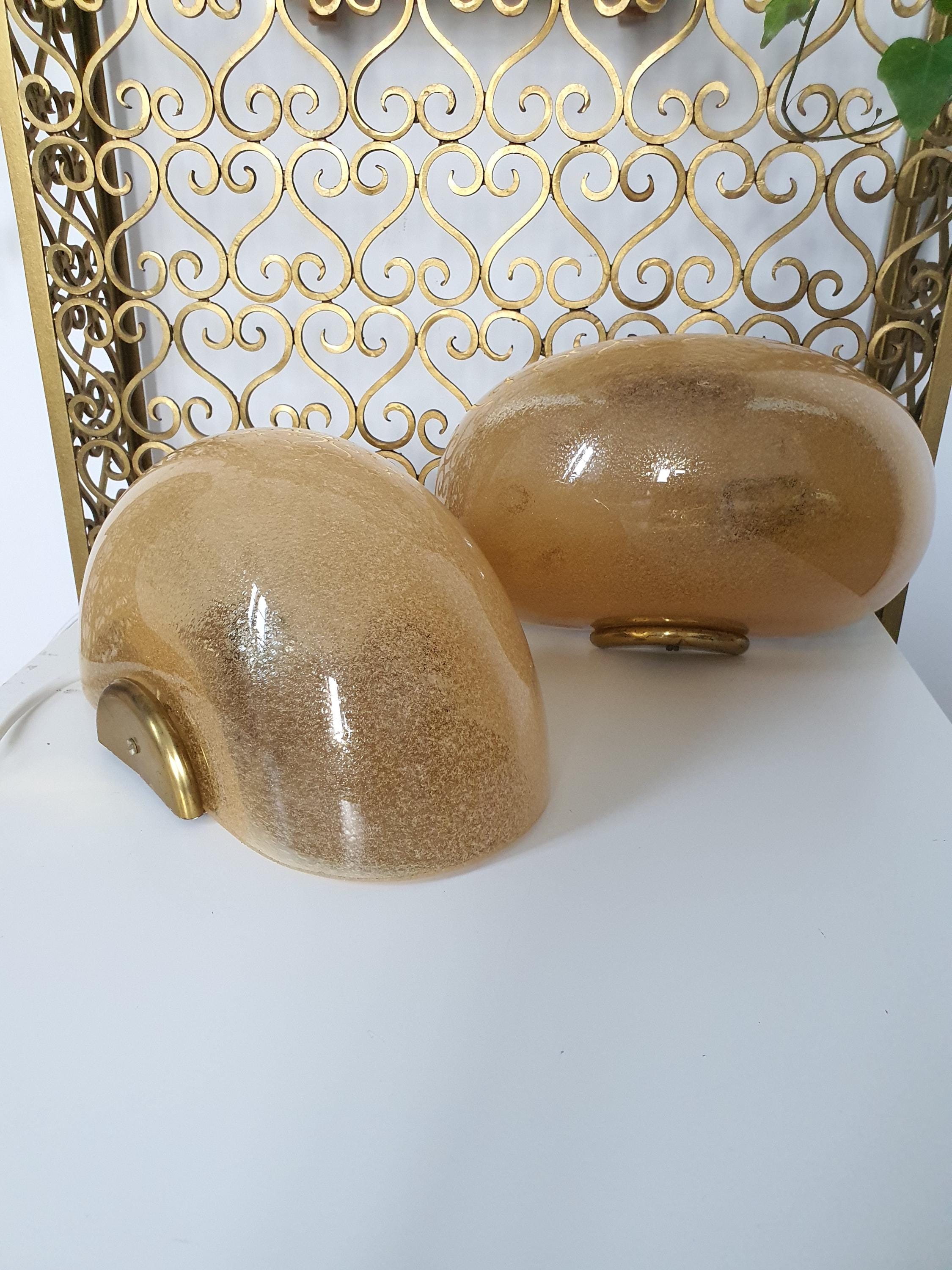 Vintage Murano Glass Wall Sconces: Caramel Art Deco Italian Lamps