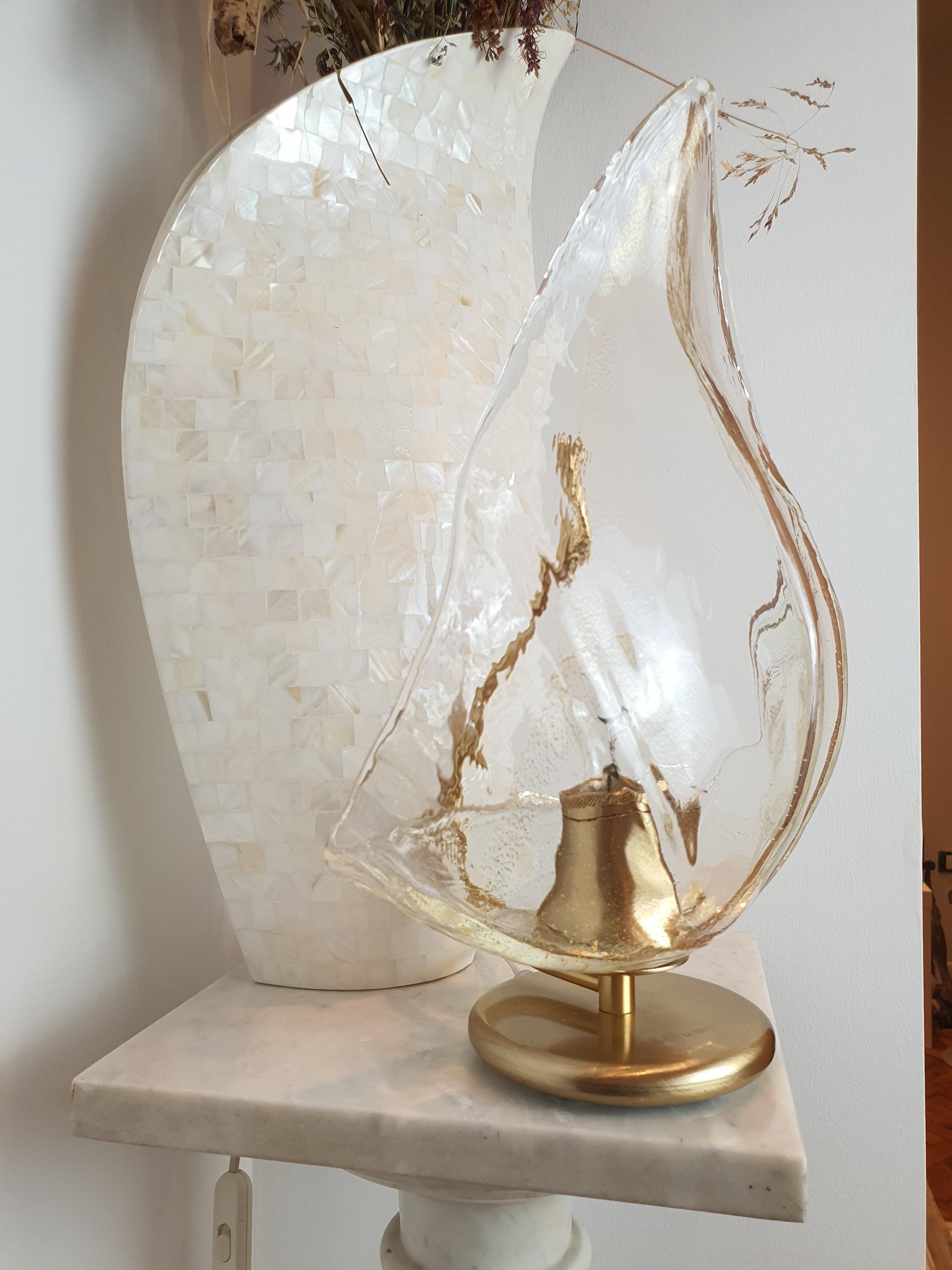 La Murrina Vintage Murano Glass Table Lamp: Venetian Floral Petal Design