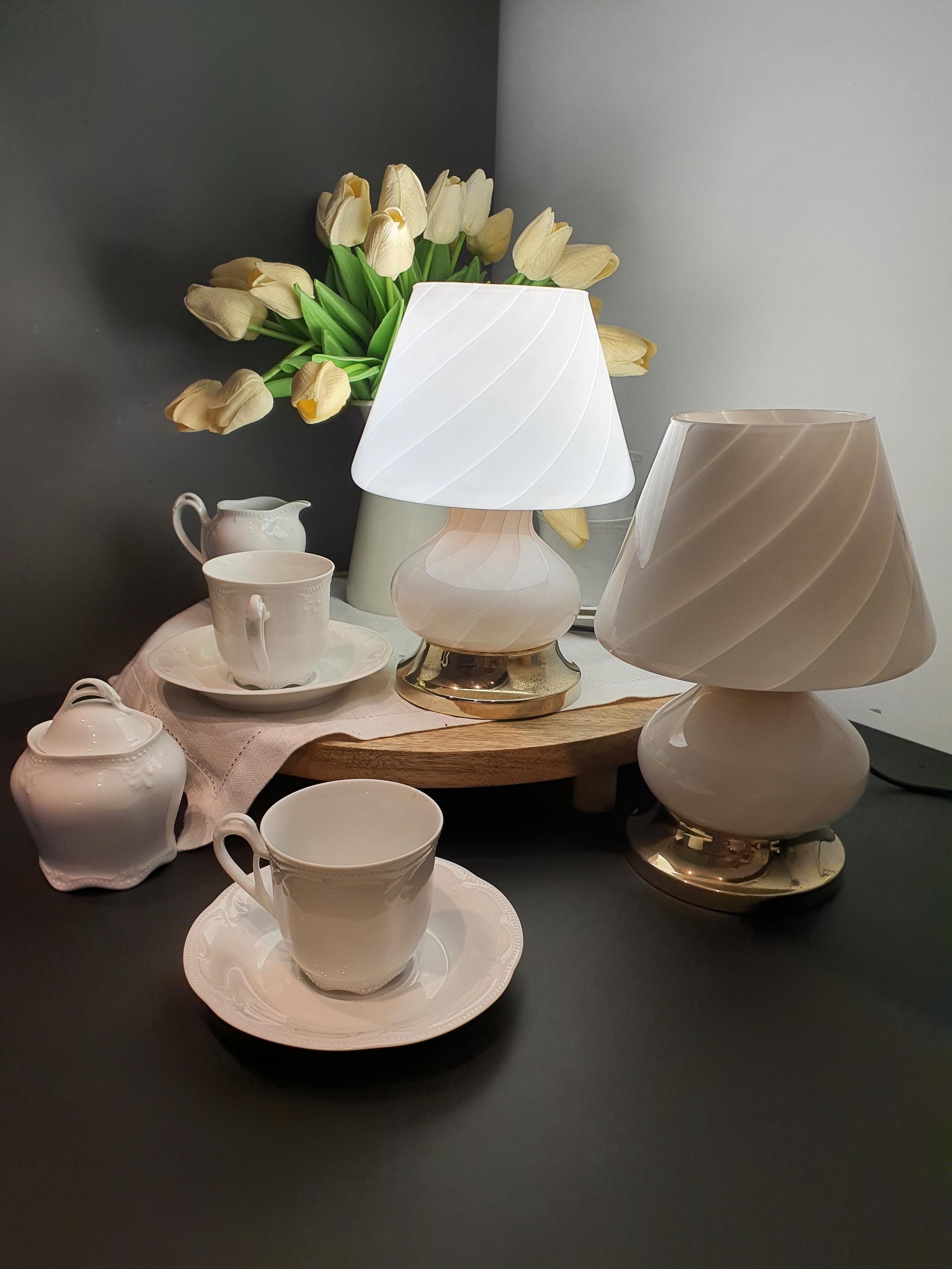 Murano Glass Mushroom Table Lamps: Pink Swirl, Mid-Century Modern