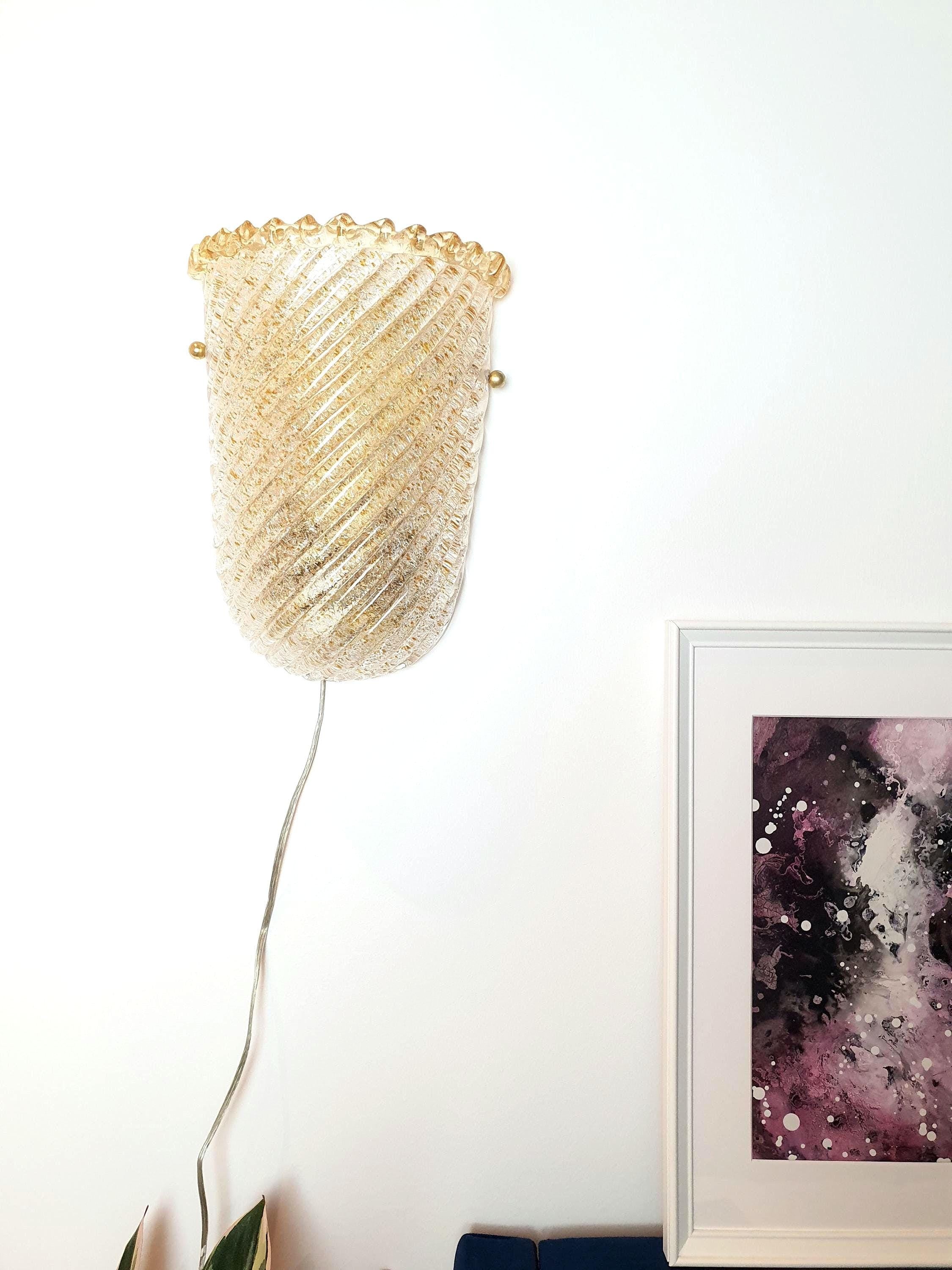 Vintage Murano Frosted Glass Shell Wall Sconce - Barovier Style