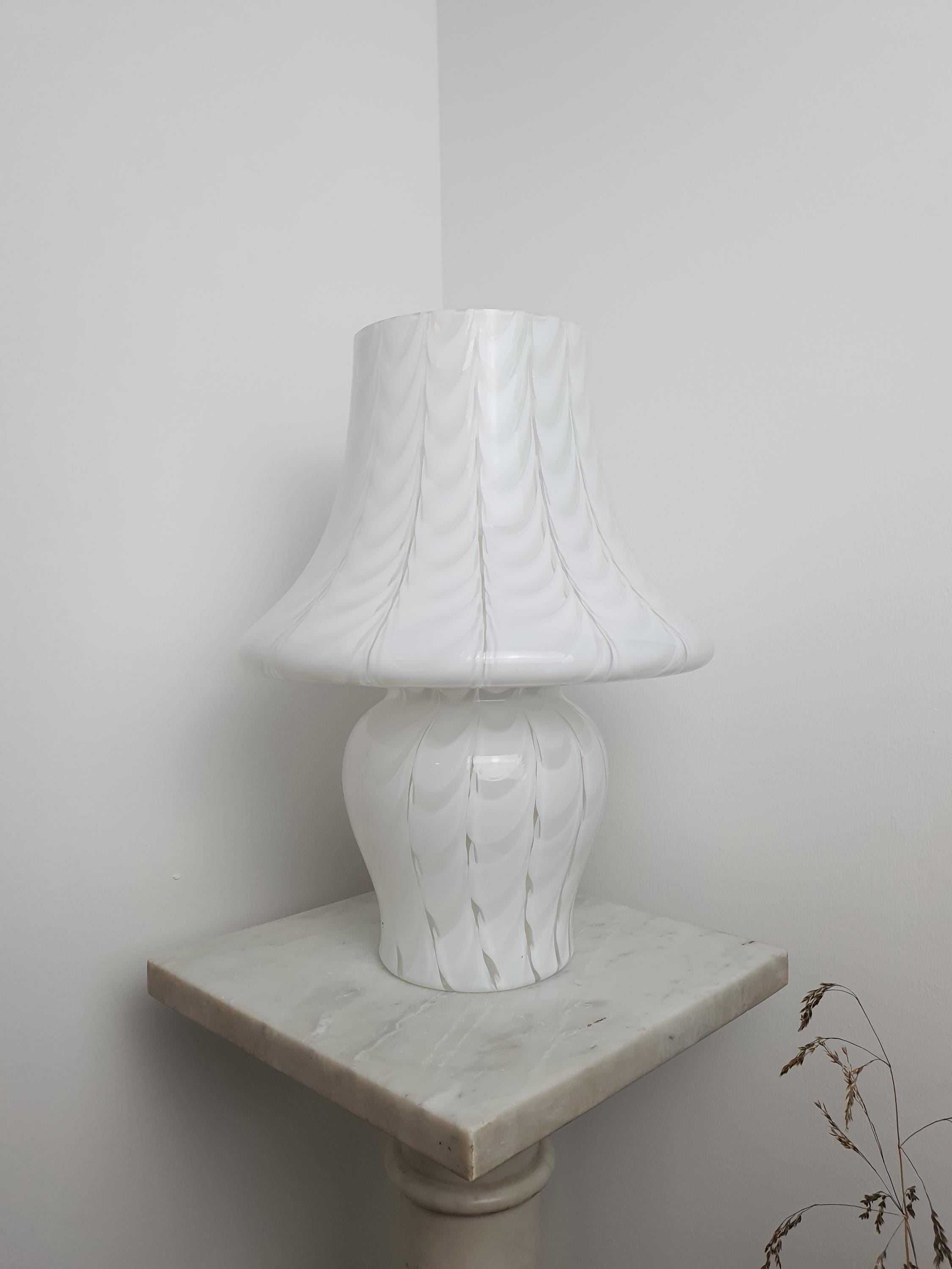 Vintage Murano Glass Mushroom Table Lamp | Waved Mouth-Blown Italian Lighting