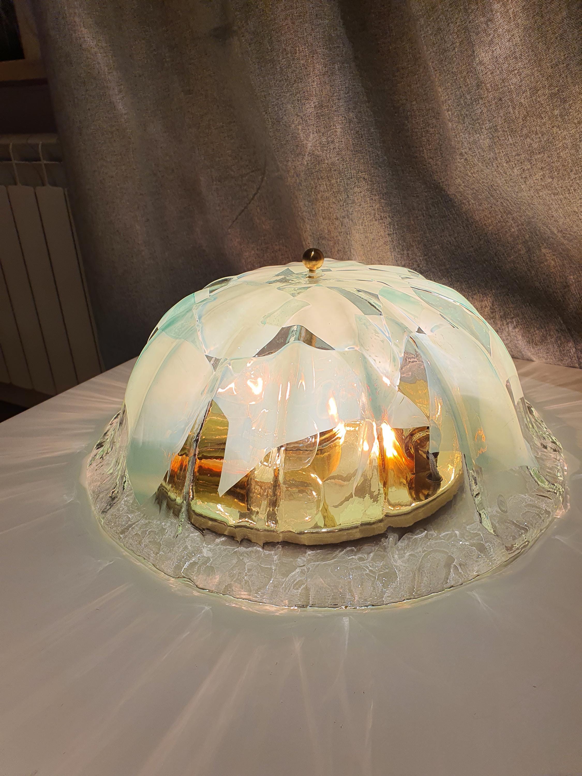 La Murrina Murano Glass Sconce: Art Deco Baby Blue Floral Flush Mount