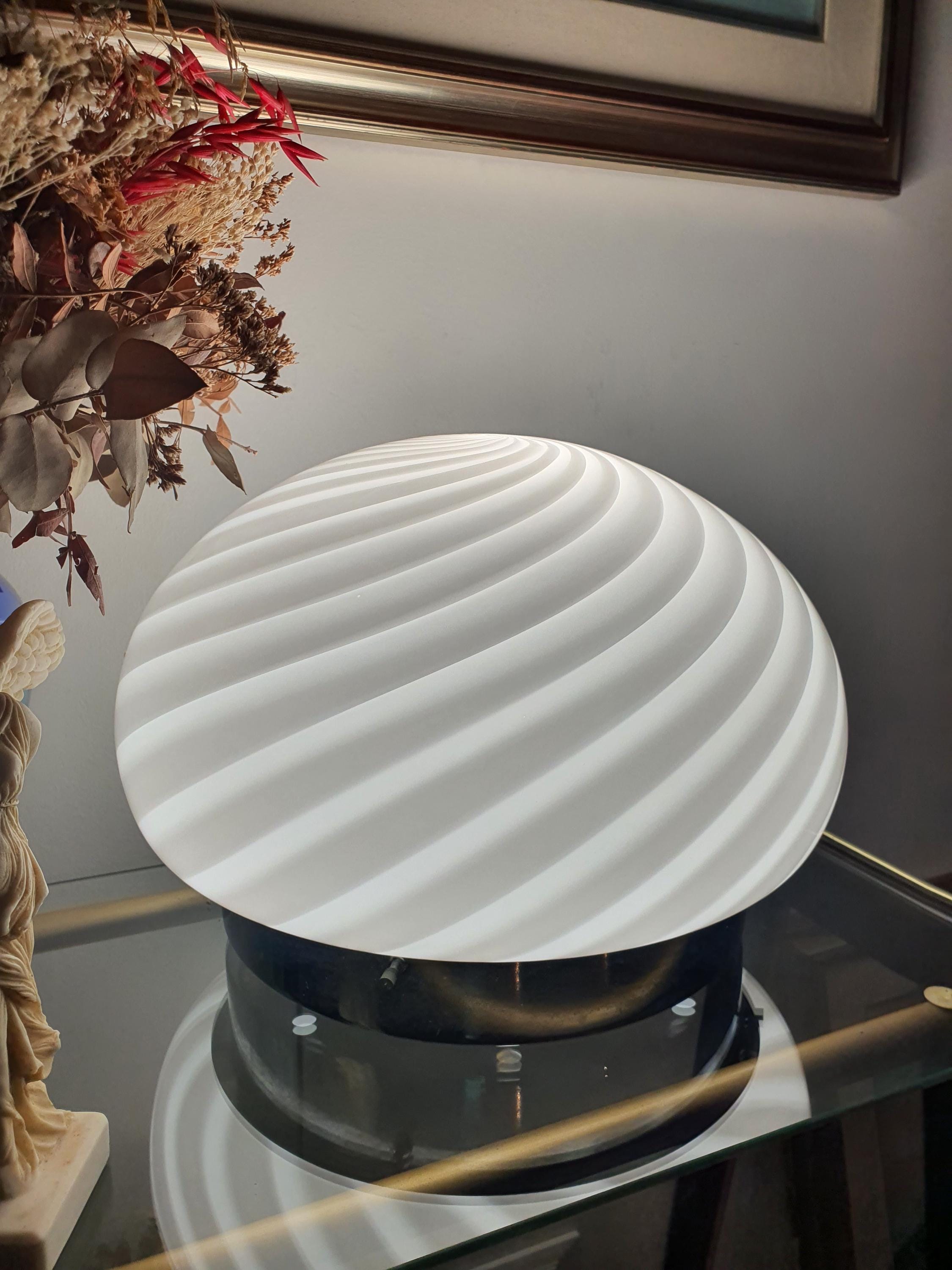 Vintage Murano Glass Swirl Lamp: MCM Flush Mount Ceiling/Table Light