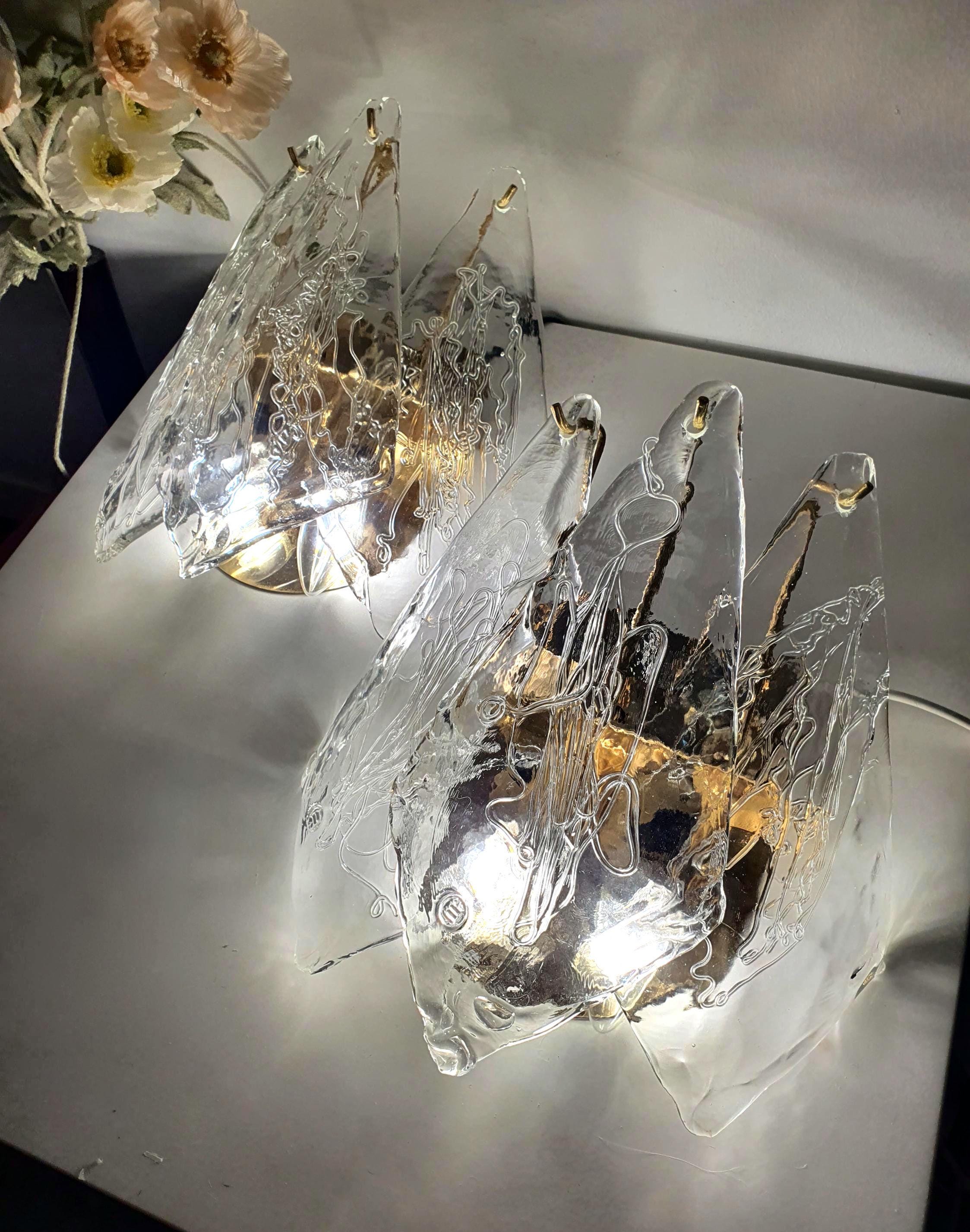 Pair of La Murrina diamond-shaped Murano glass wall sconces gold base