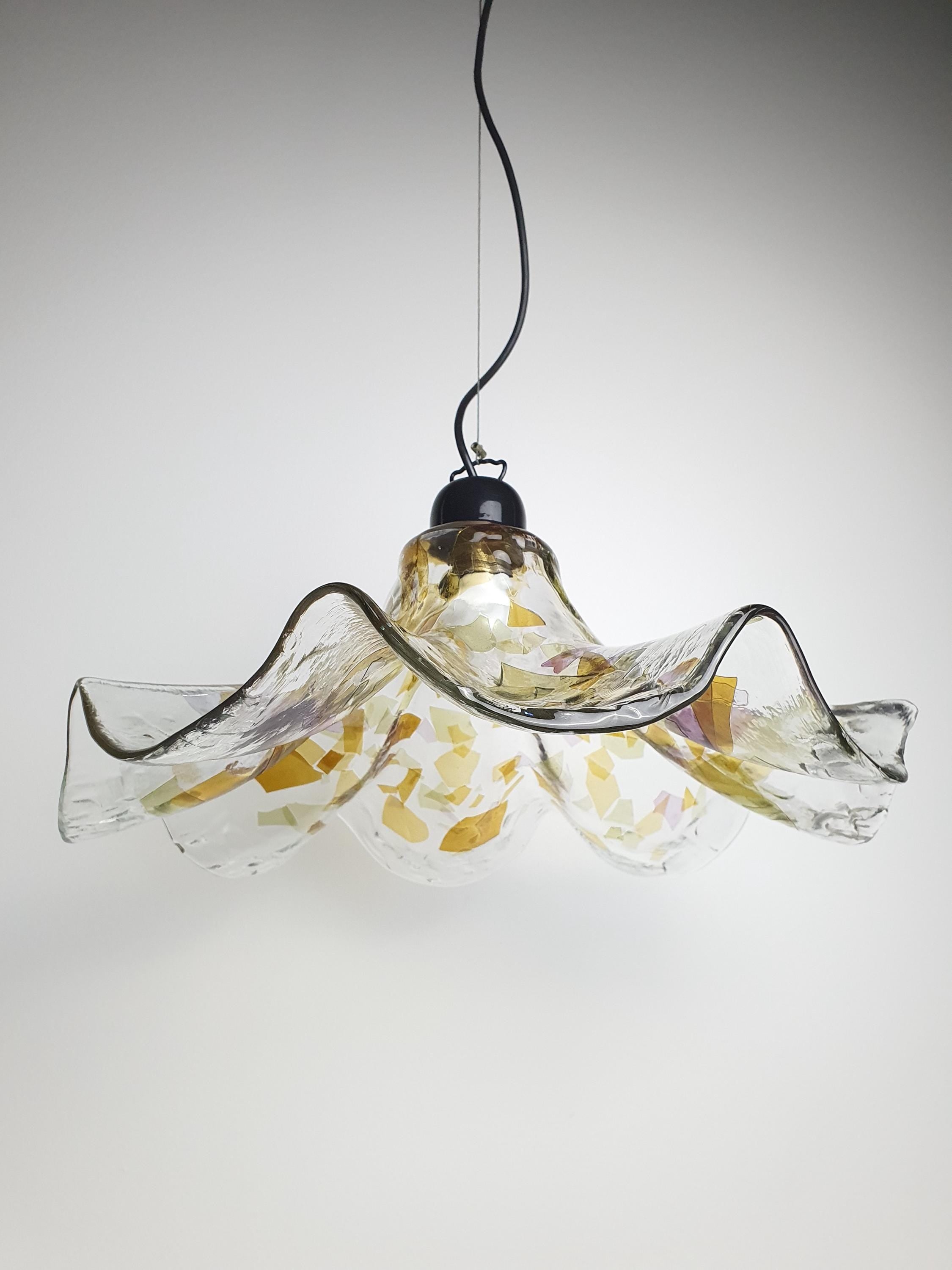 复古 Murano 玻璃郁金香吊灯 | 绿色与紫色点缀 | 意大利中世纪设计