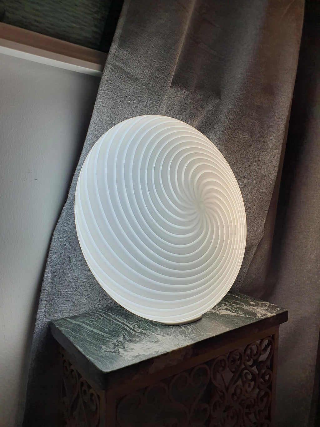 Signed De Majo Murano Glass Flush Mount: White Swirl Italian Lighting