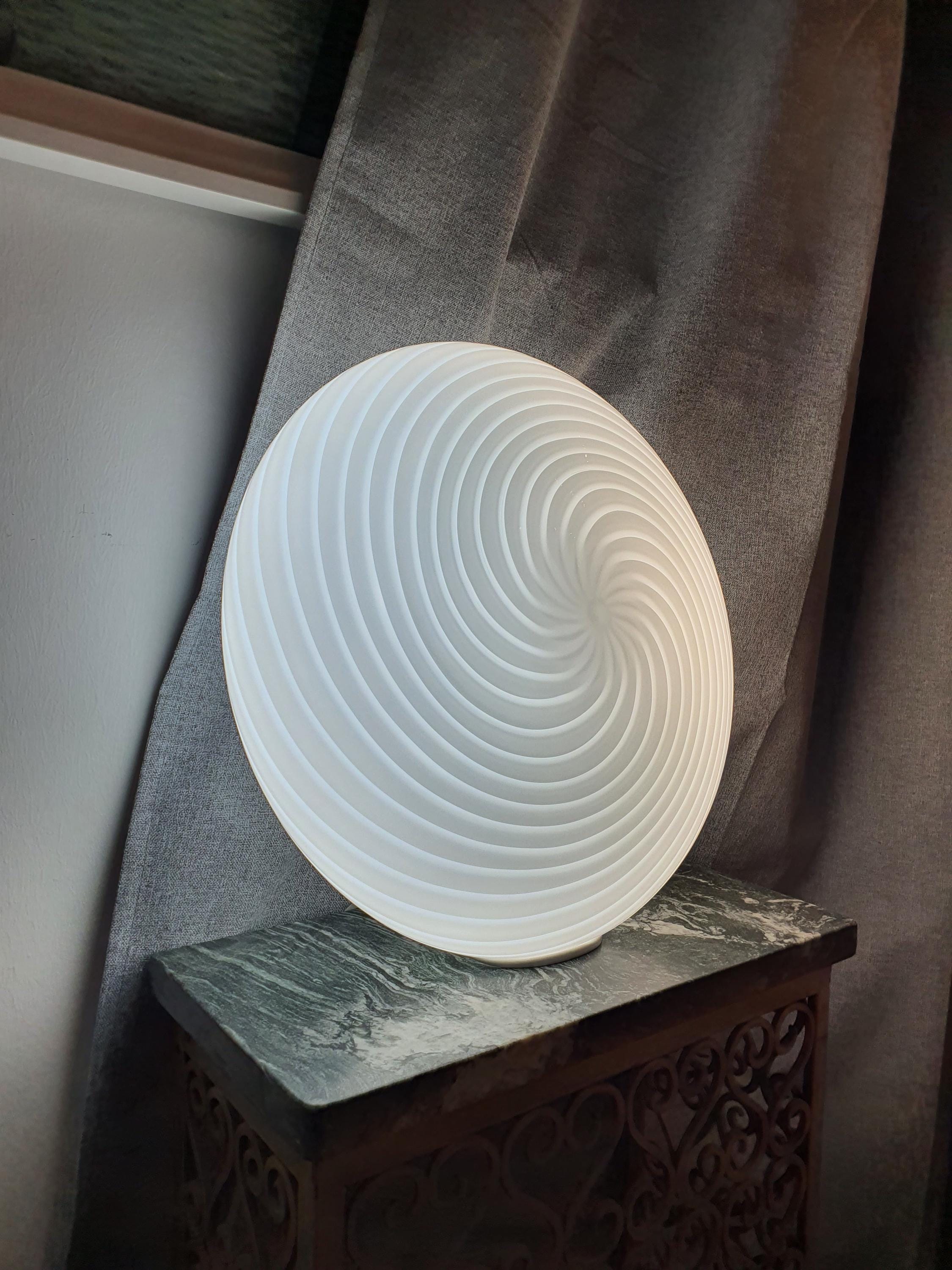 Signed De Majo Murano Glass Flush Mount: White Swirl Italian Lighting