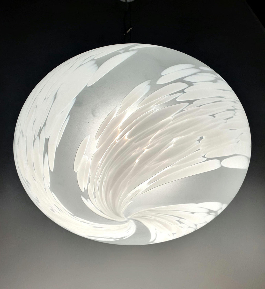 White Spotted Murano Glass Globe Pendant Light: Mid-Century Modern Italian Lighting