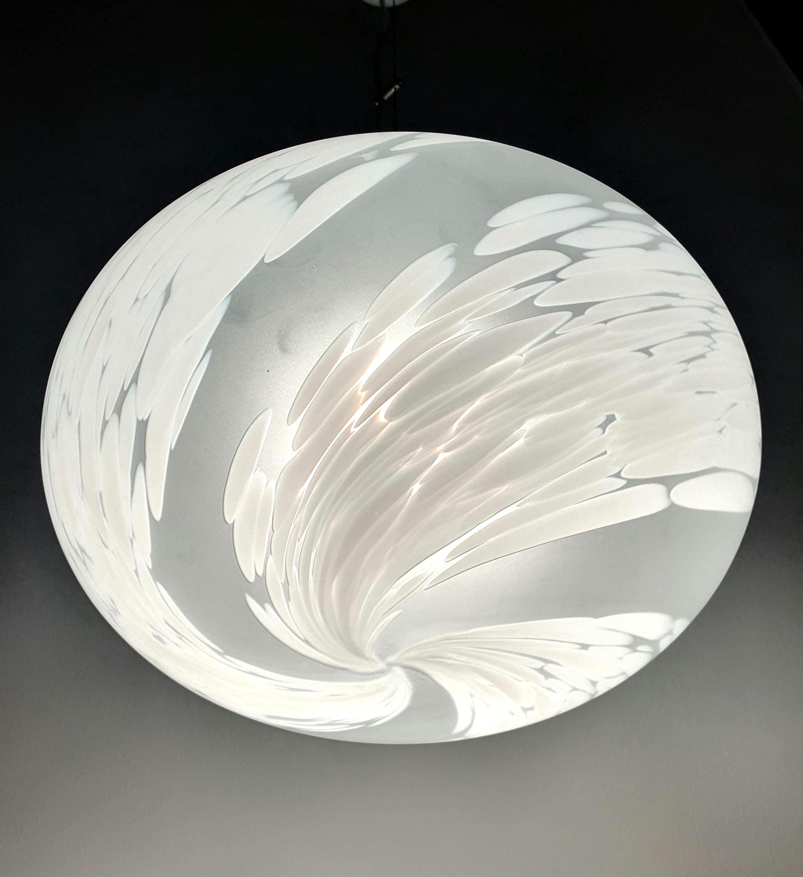 White Spotted Murano Glass Globe Pendant Light: Mid-Century Modern Italian Lighting