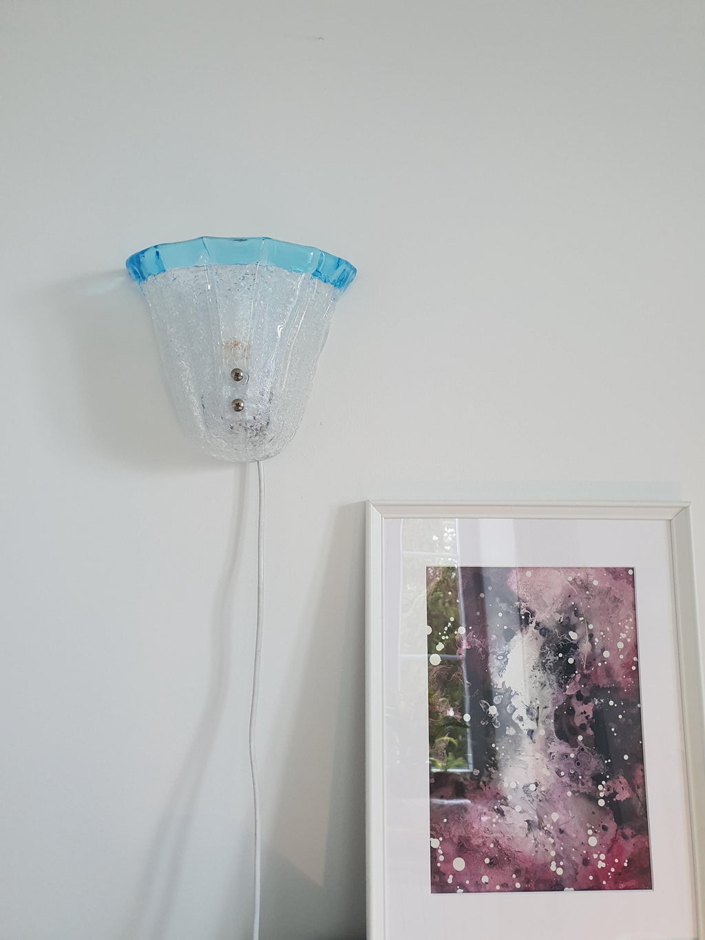 Vintage Murano Glass Floral Wall Sconce: Frosted Clear & Light Blue
