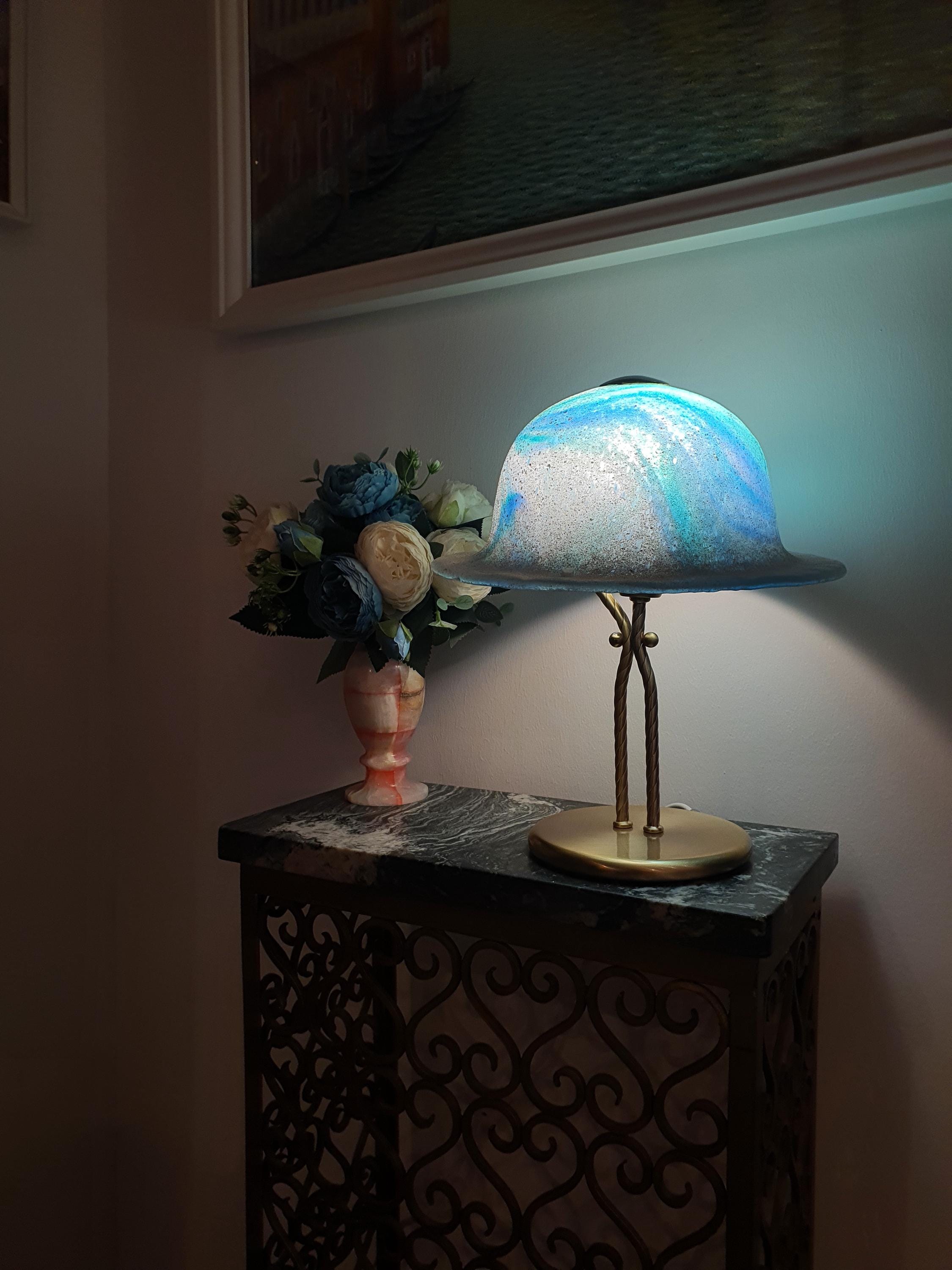 La Murrina Murano Glass Bedside Lamp: Space Blue Hat Shape, Golden Base