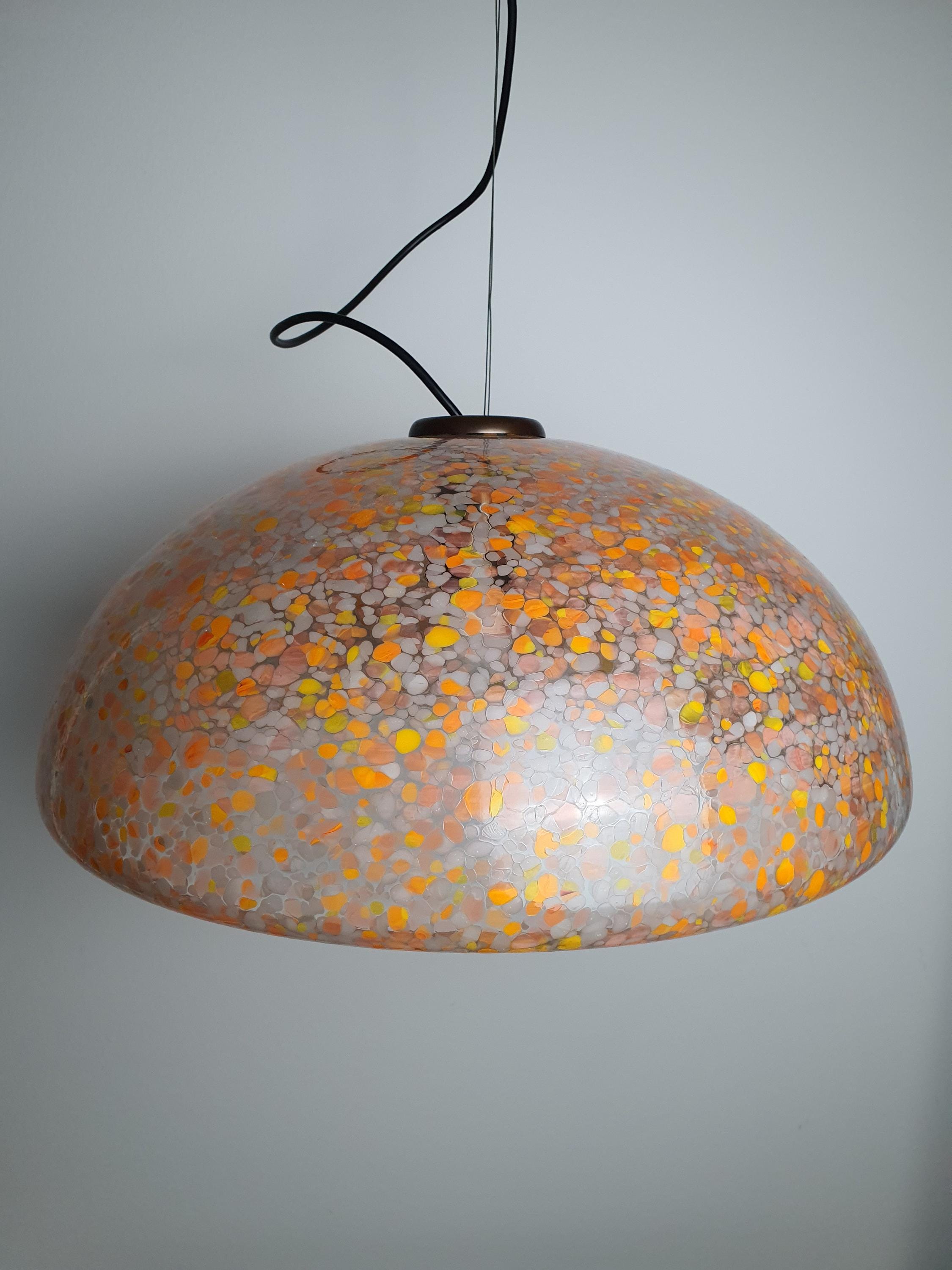 Attr. Gae Aulenti Orange Spotted Murano Glass Pendant Light | Vintage Italian Lighting