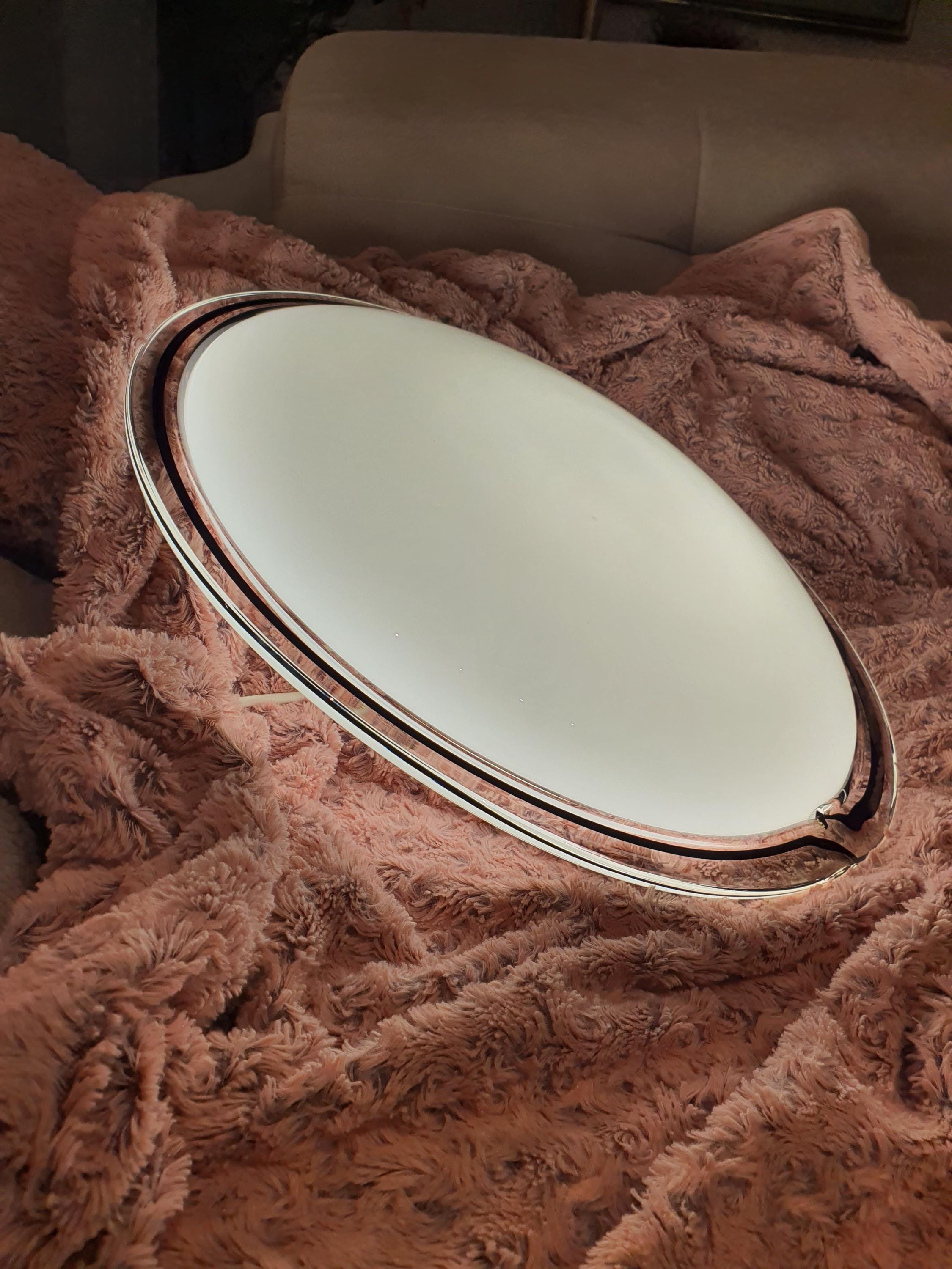 Большой муранский плафон | Винтажный итальянский потолочный светильник белого цвета с чёрным акцентом