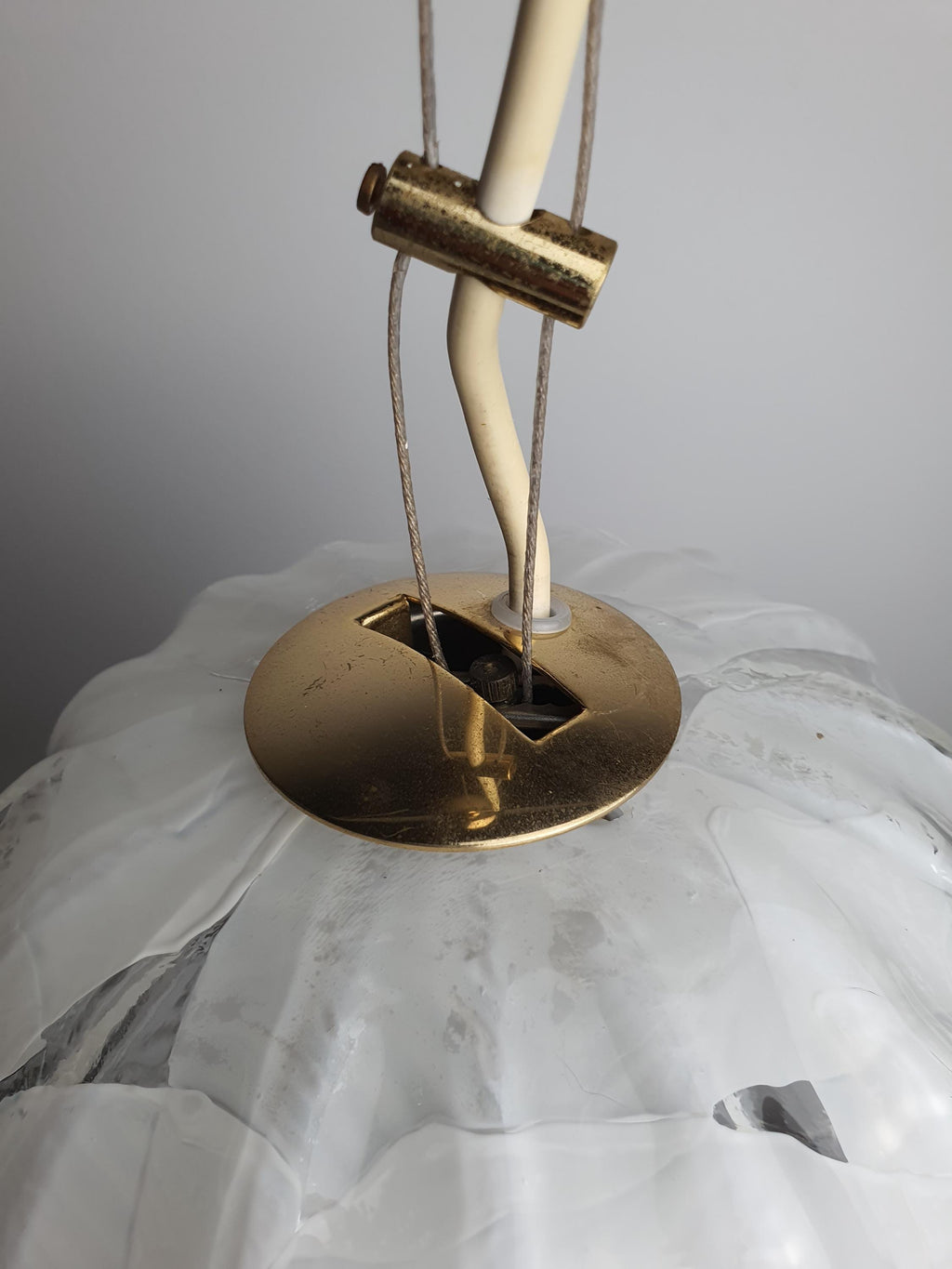 La Murrina Murano Glass Bell Pendant Light – Vintage Floral Design, White & Clear Handblown Glass