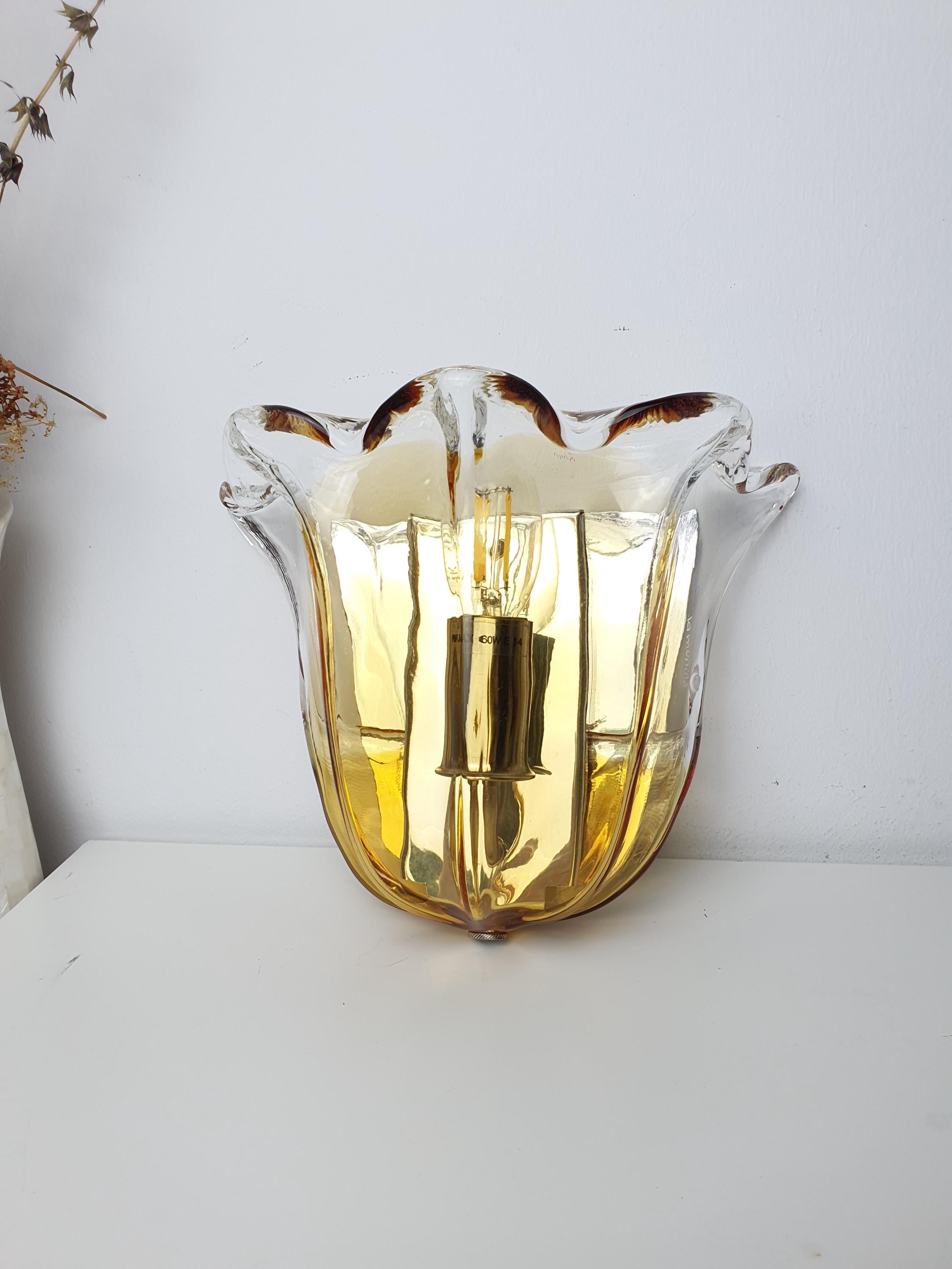 La Murrina Murano Glass Caramel Wall Sconce Tulip Clear Chrome