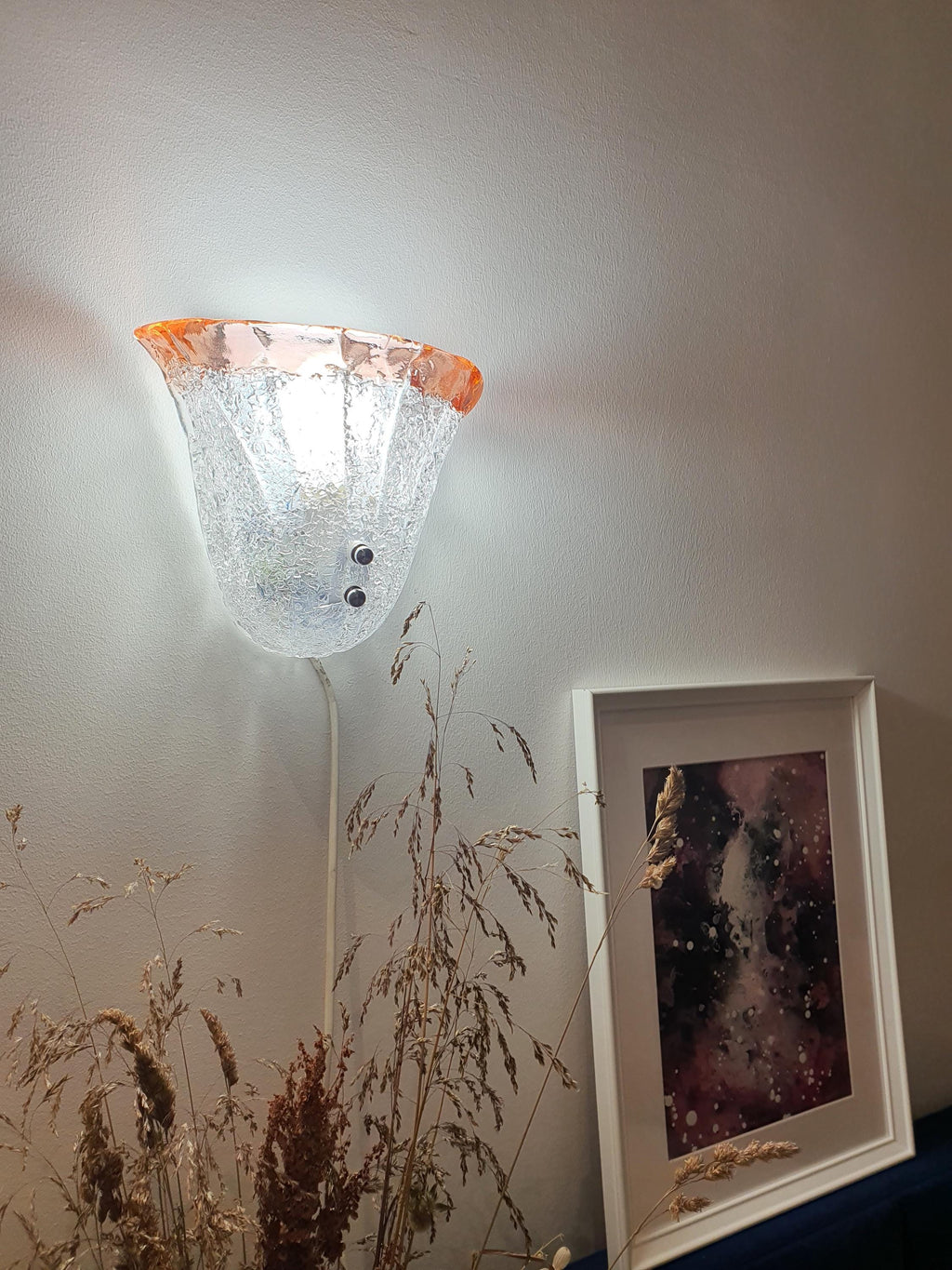 Vintage Murano Glass Wall Sconce: Frosted Floral Light Fixture