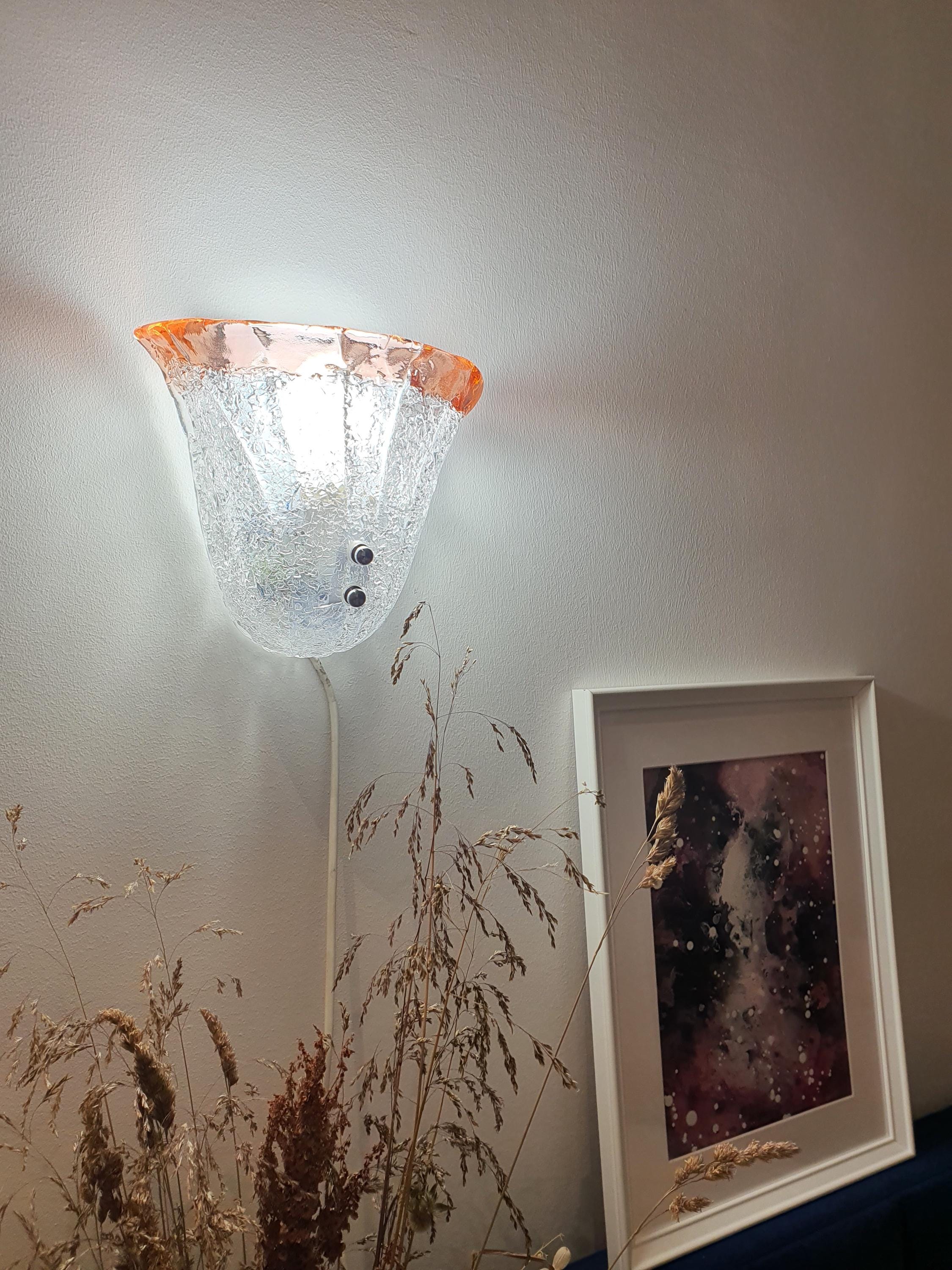 Vintage Murano Glass Wall Sconce: Frosted Floral Light Fixture