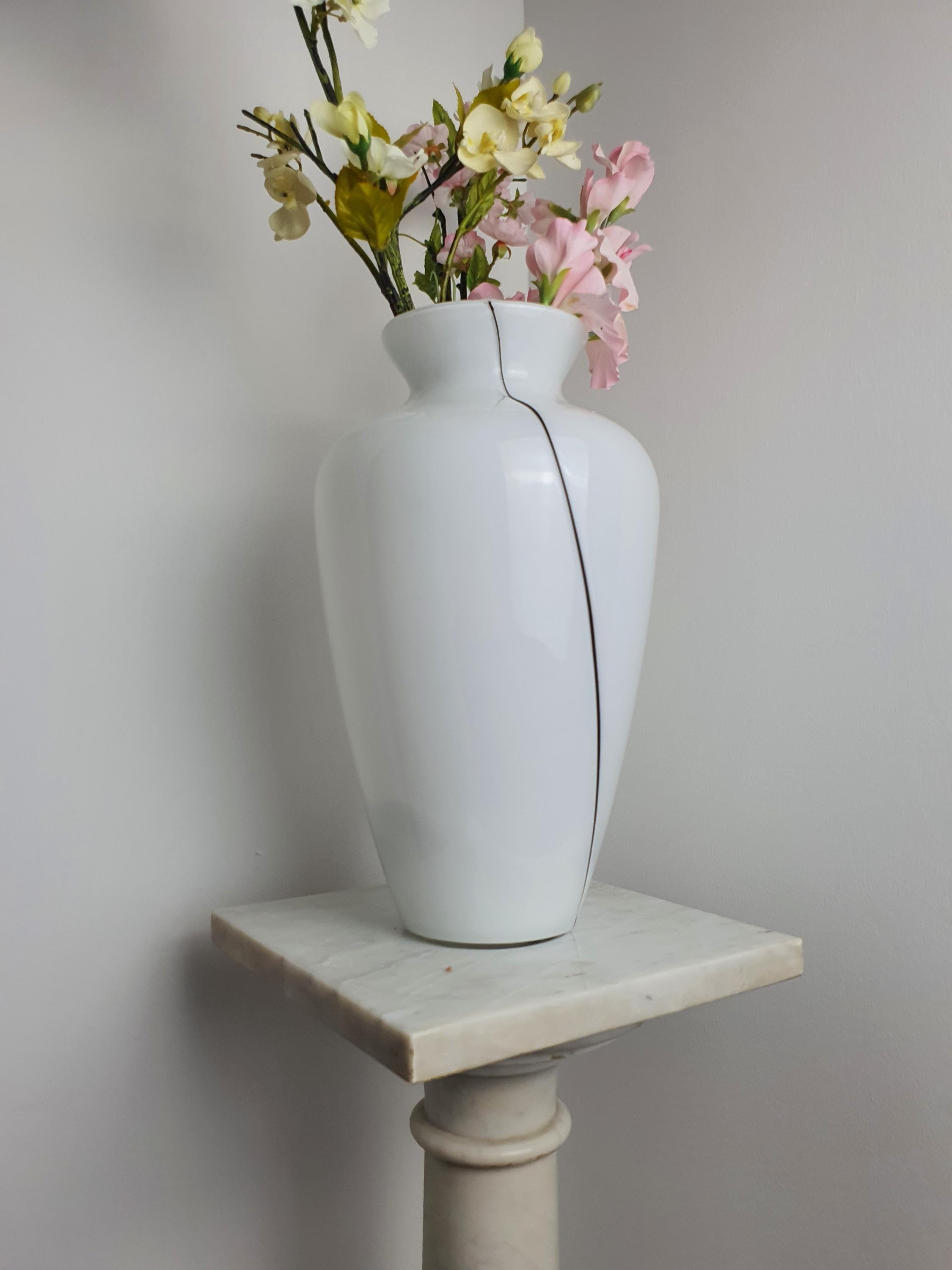 Vintage Murano Glass White Vase with Black Line | Midcentury Minimalist Italian Design