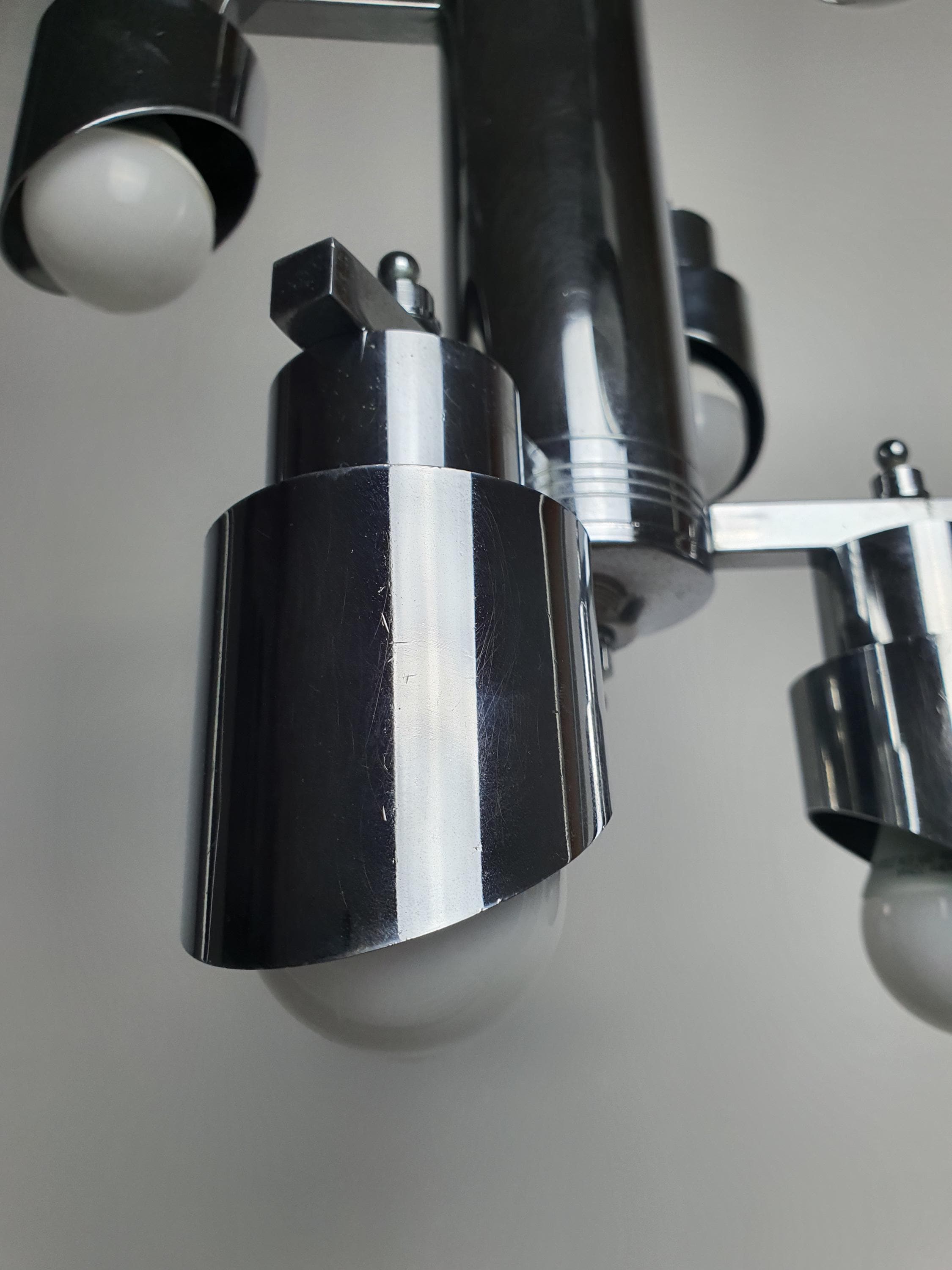 Space Age 6-Arm Small Chandelier | Chrome | Attr. Gaetano Sciolari | Mid-Century Modern Lighting