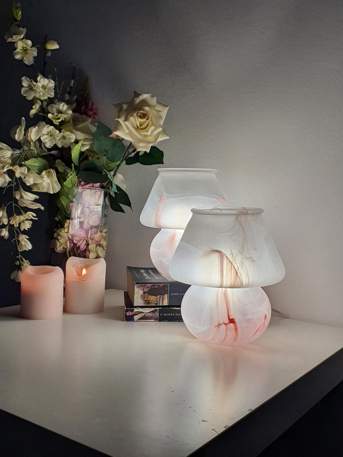 Pair of vintage Italian mushroom lamps in Scandinavian MCM style
