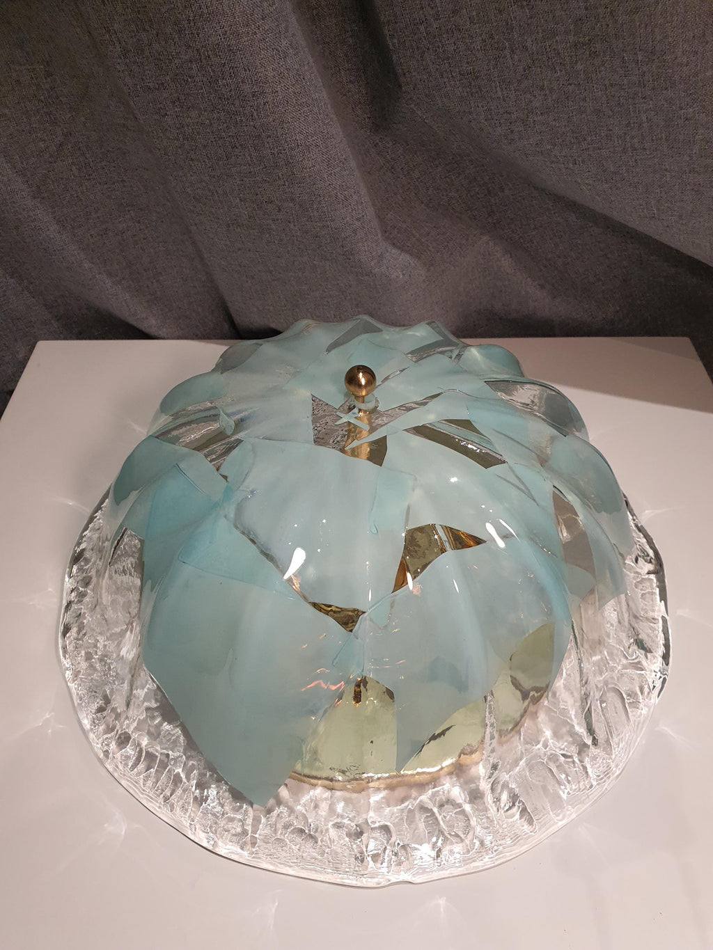 La Murrina Murano Glass Sconce: Art Deco Baby Blue Floral Flush Mount